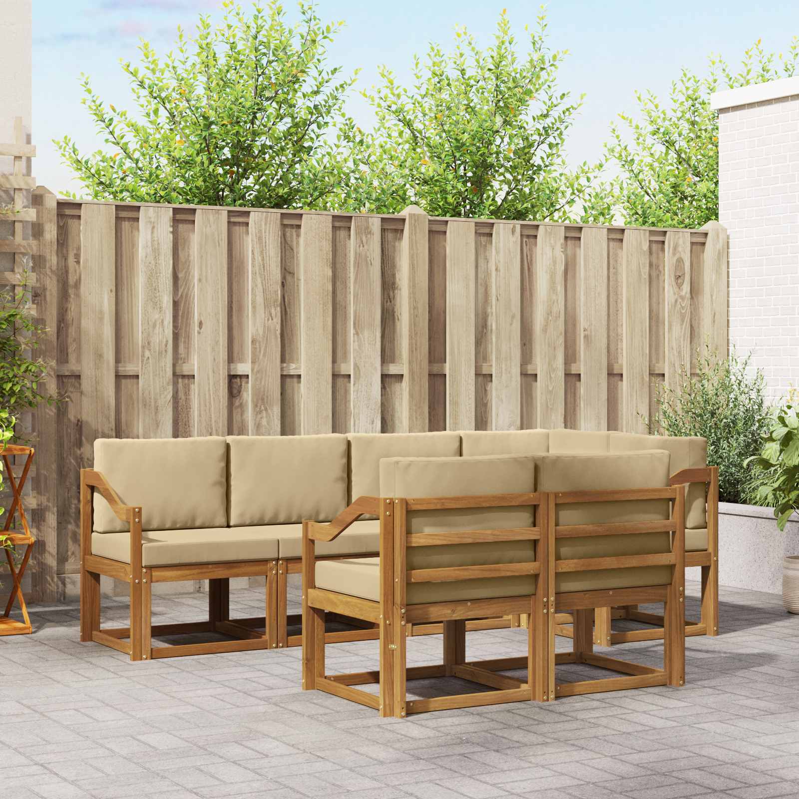 vidaXL Bankstel met kussen 7 pcs Natuurlijk en Crème