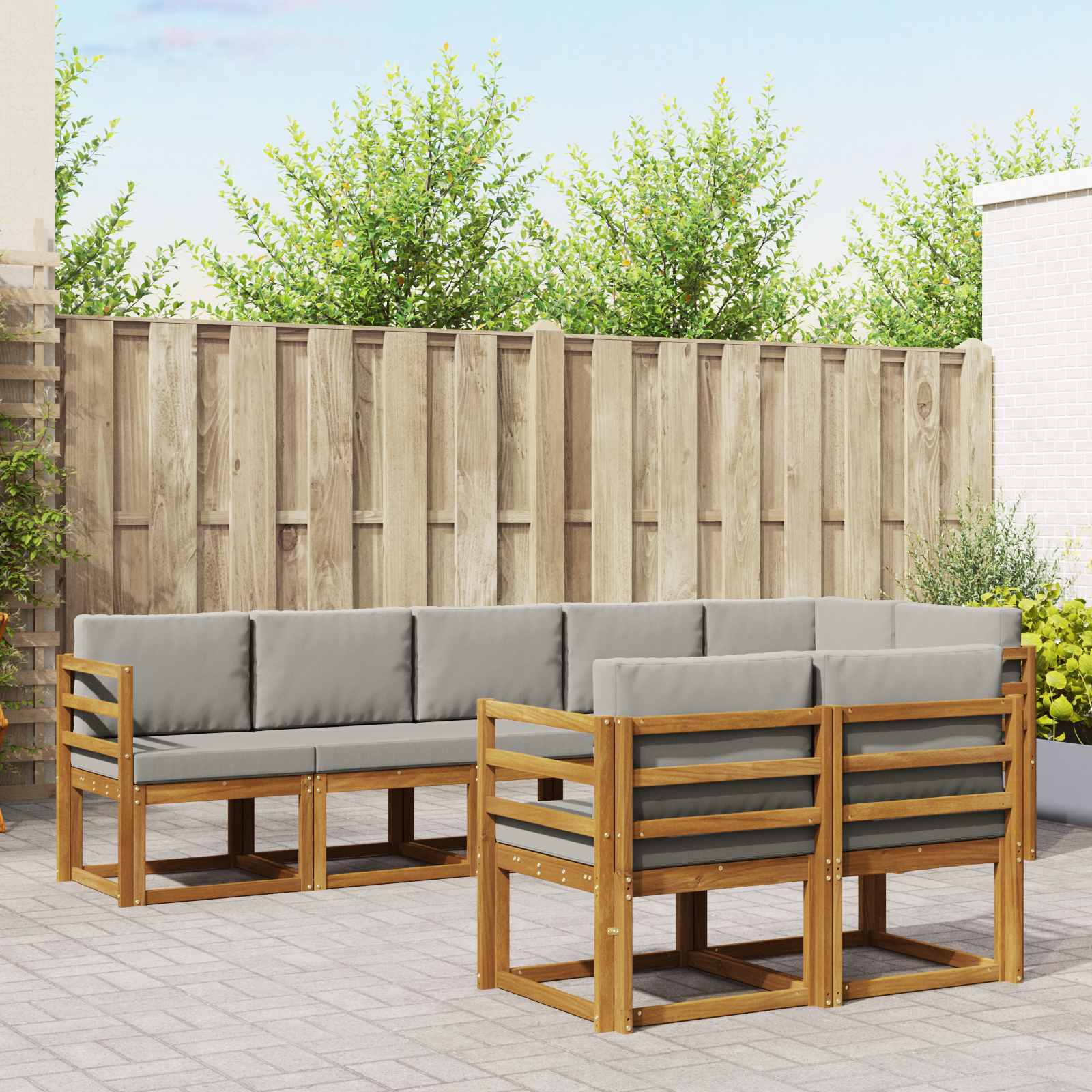 vidaXL Buiten bankenset met kussen 8 pcs Natuurlijk en Crème