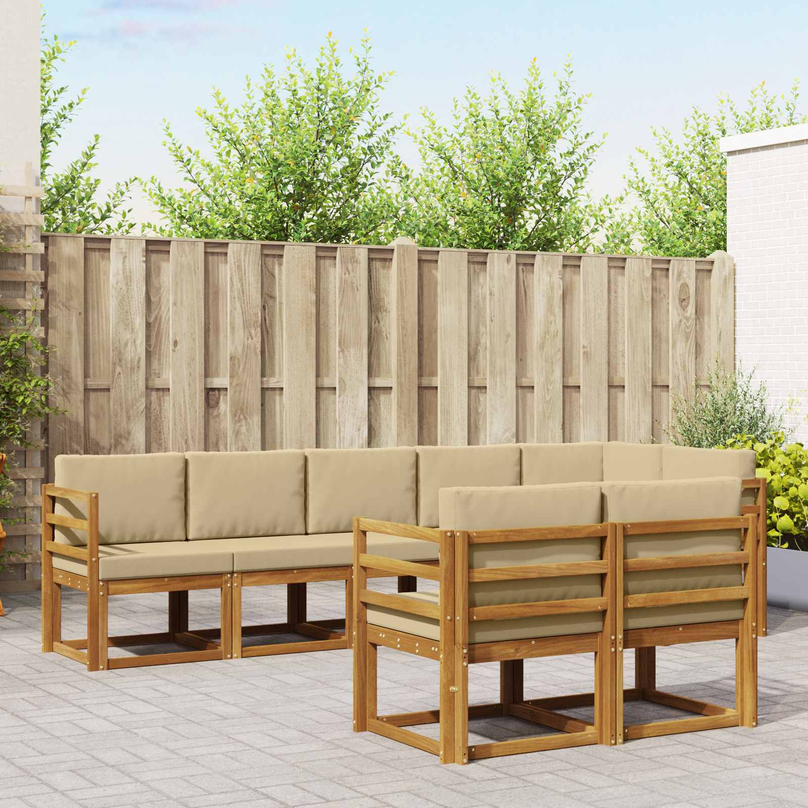 vidaXL Buiten bankenset met kussen 8 pcs Natuurlijk en Crème