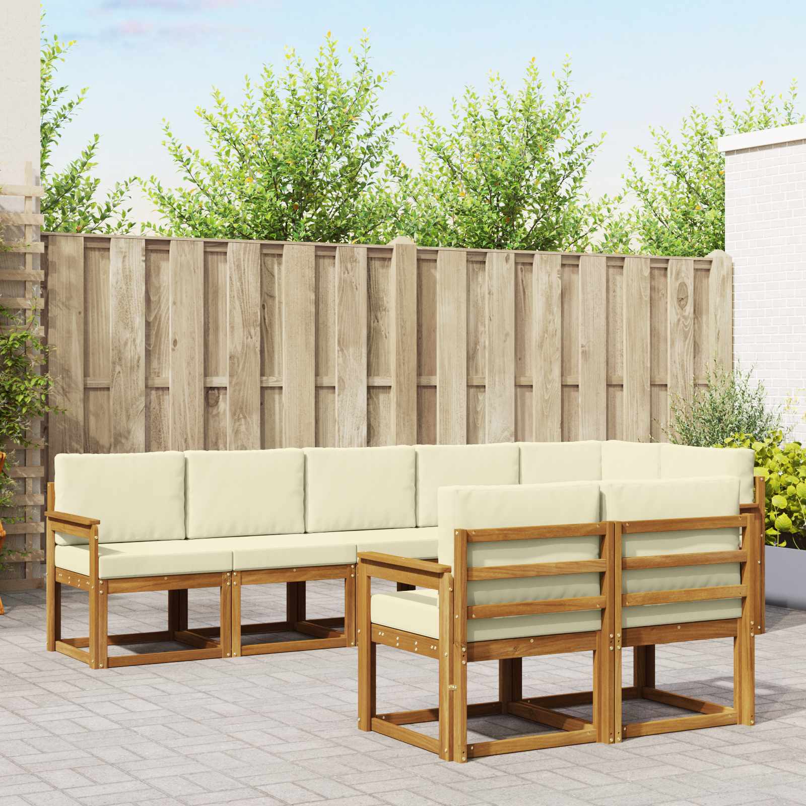 vidaXL Buiten bankenset met kussen 8 pcs Natuurlijk en Crème