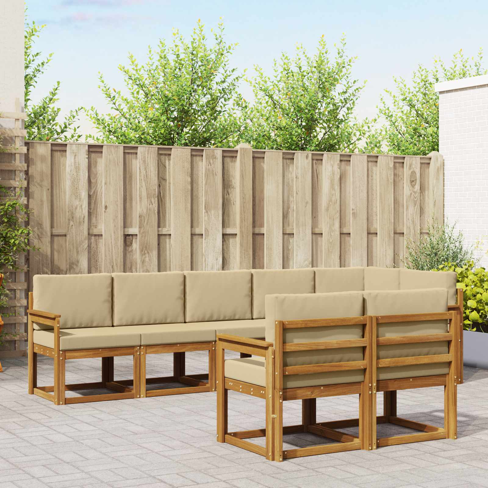 vidaXL Buiten bankenset met kussen 8 pcs Natuurlijk en Crème