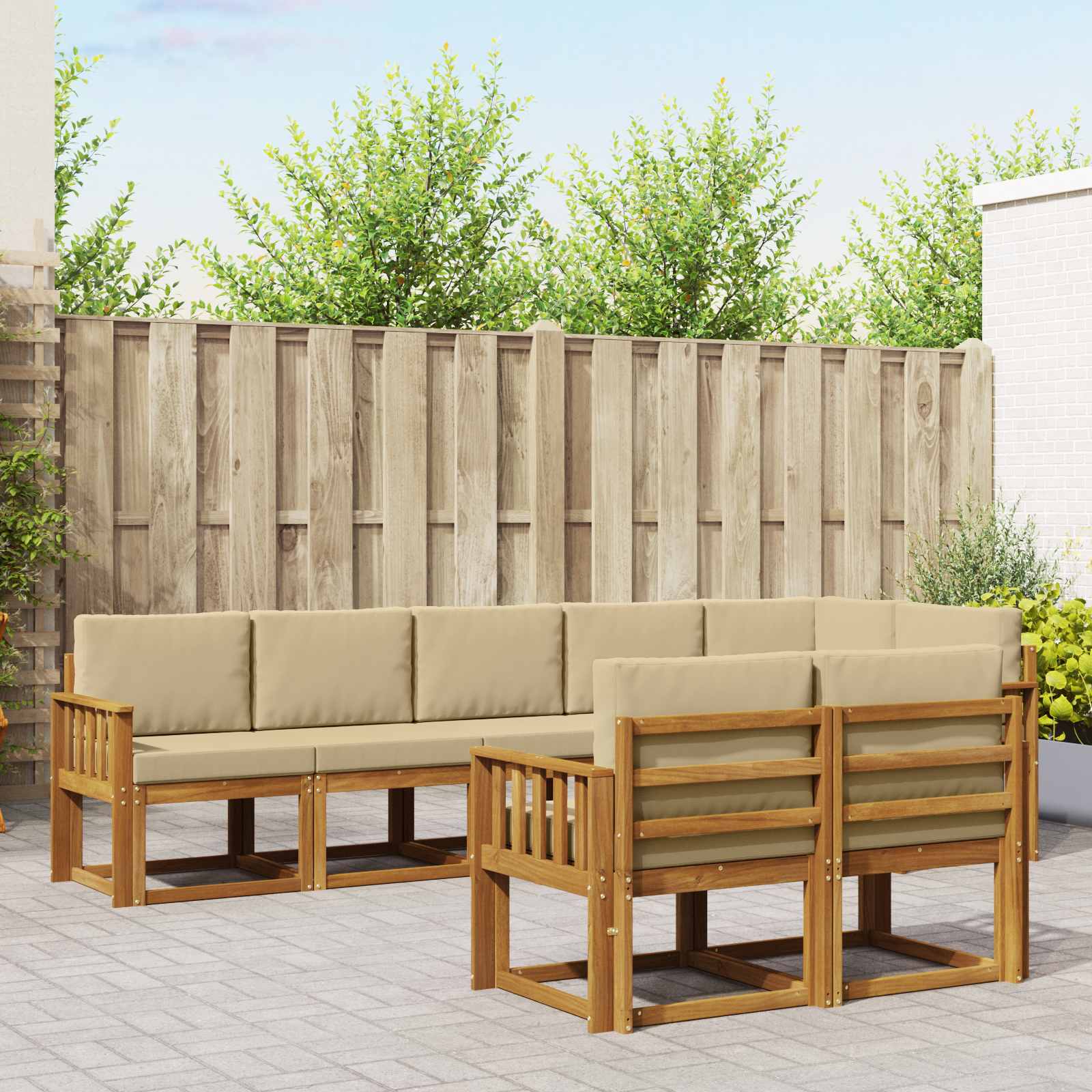 vidaXL Buiten bankenset met kussen 8 pcs Natuurlijk en Crème