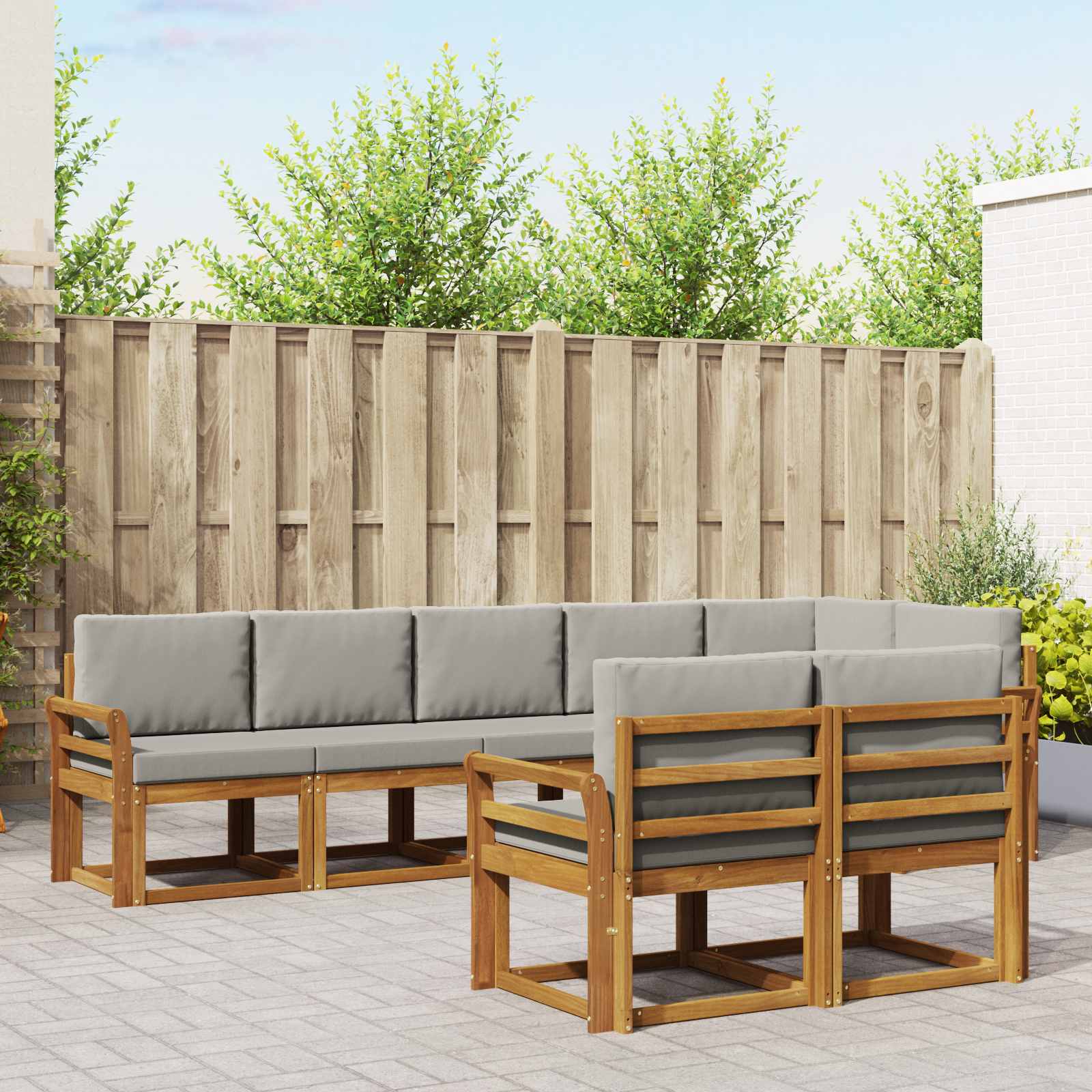 vidaXL Buiten bankenset met kussen 8 pcs Natuurlijk en Crème