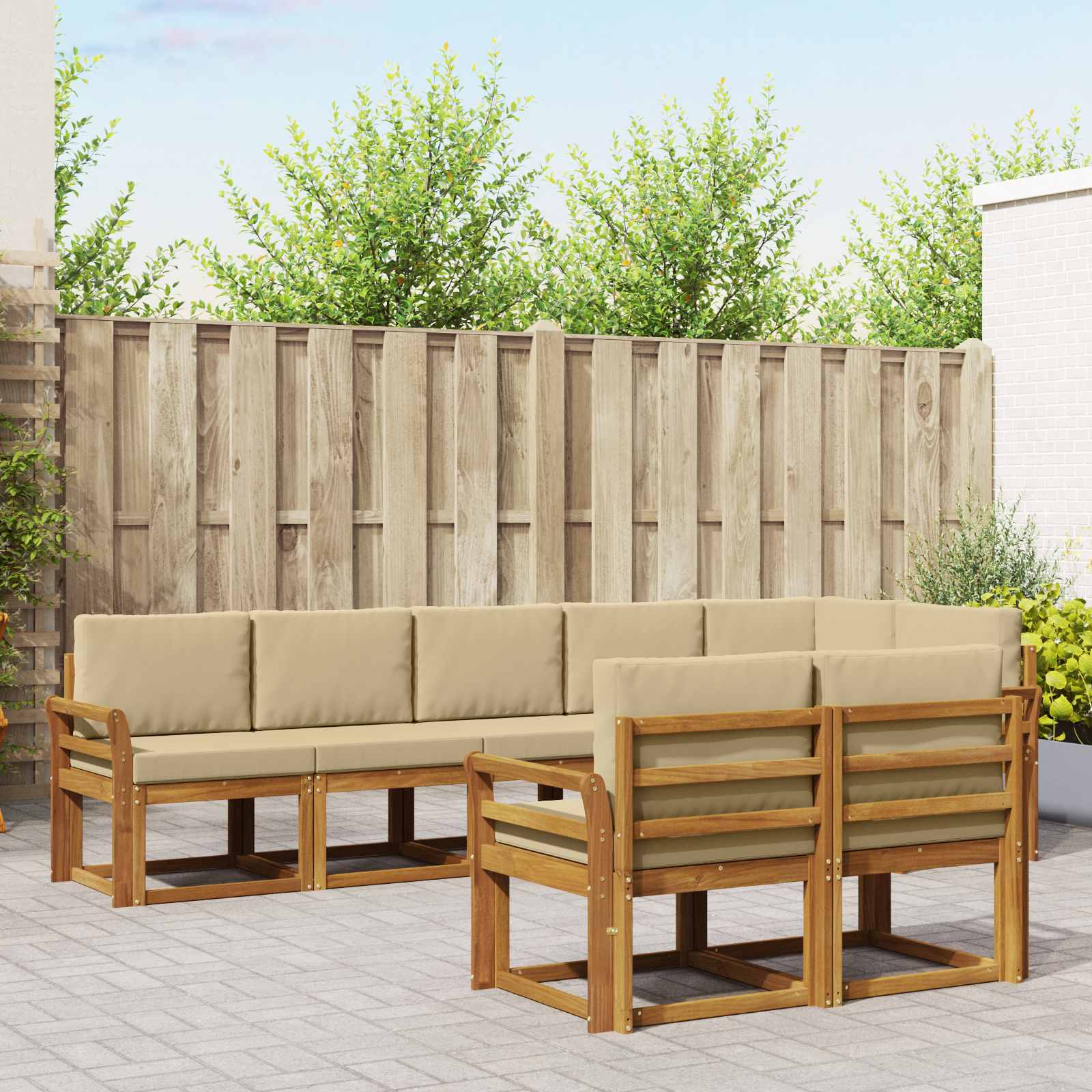vidaXL Buiten bankenset met kussen 8 pcs Natuurlijk en Crème