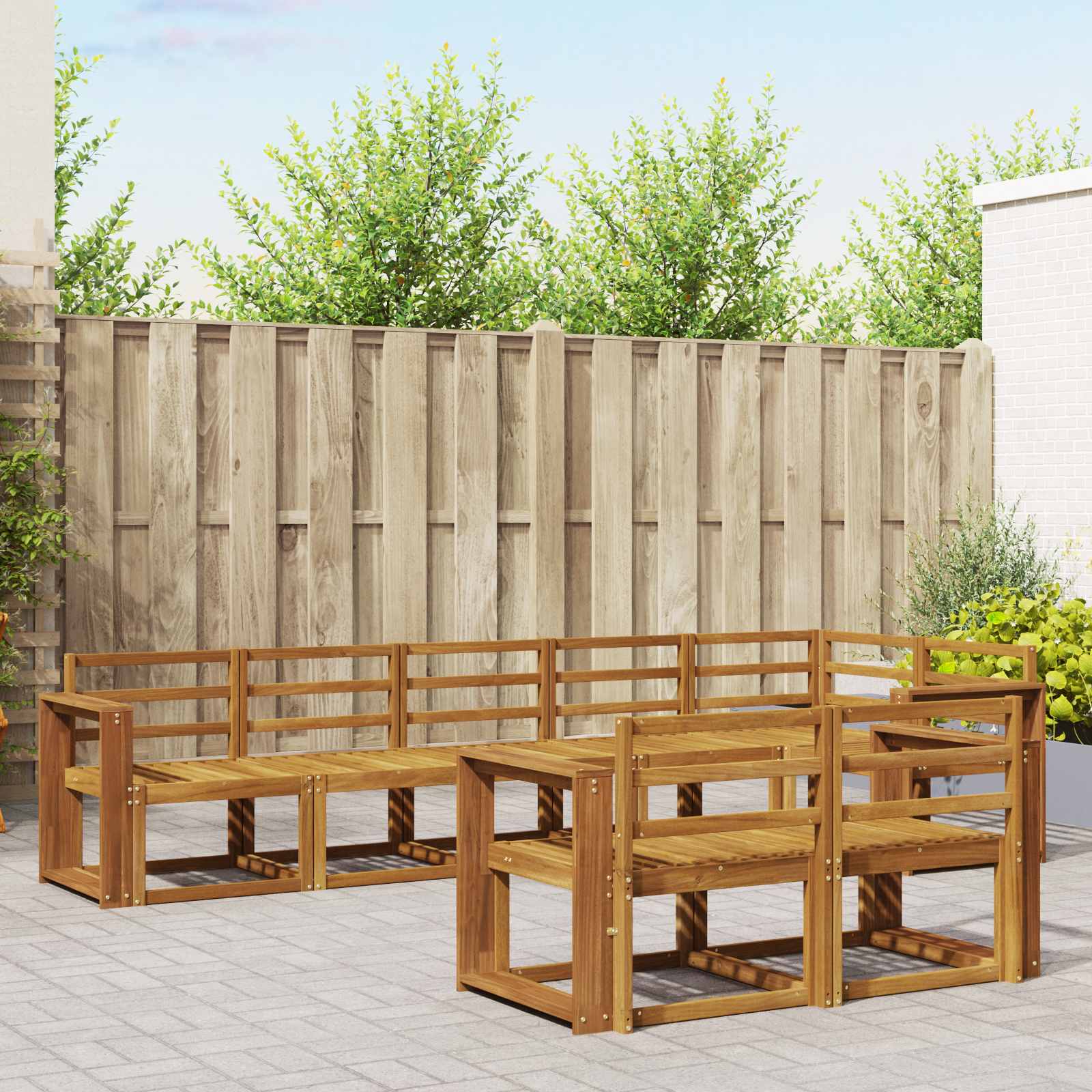 vidaXL Buiten bankenset met kussen 8 pcs Natuurlijk en Crème
