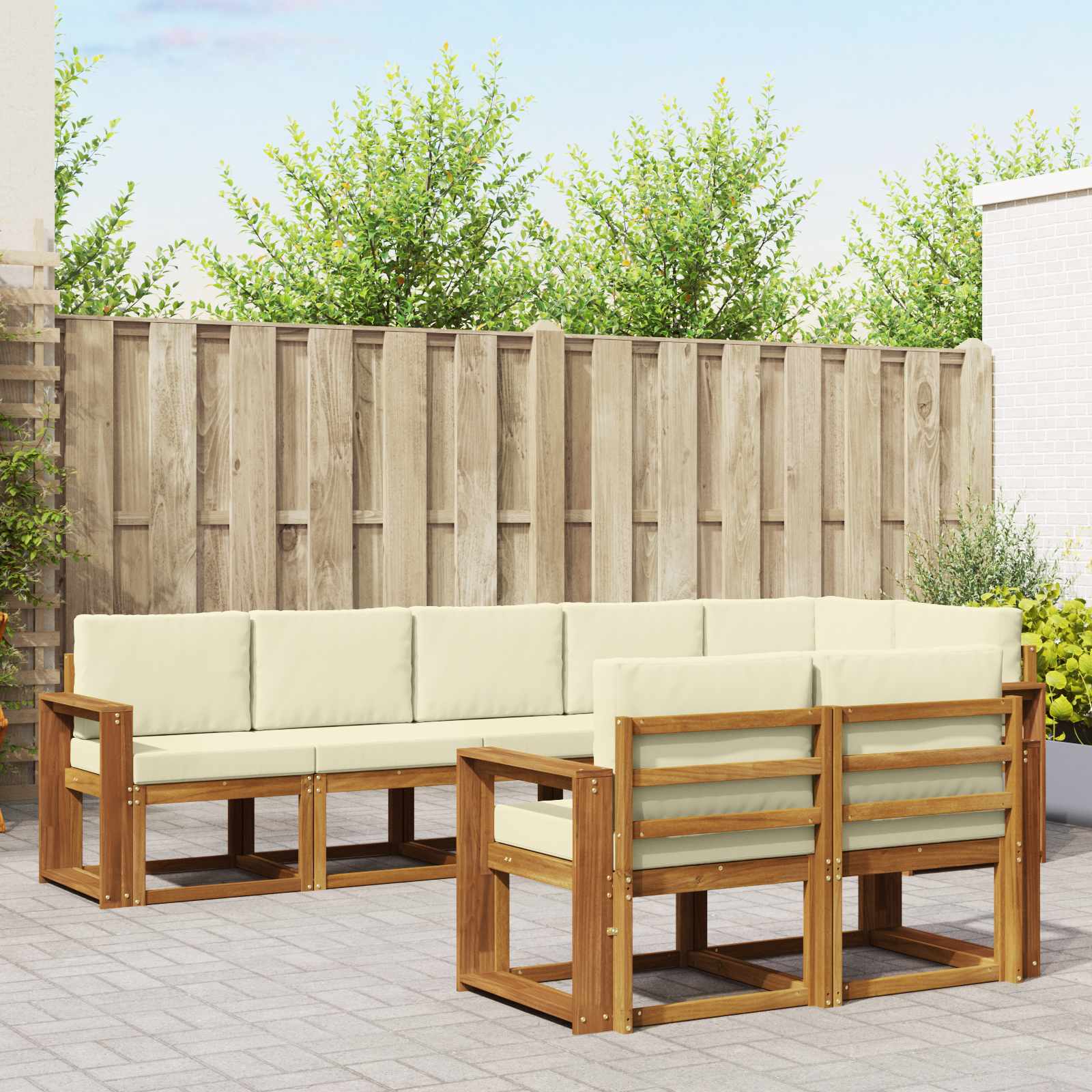 vidaXL Buiten bankenset met kussen 8 pcs Natuurlijk en Crème