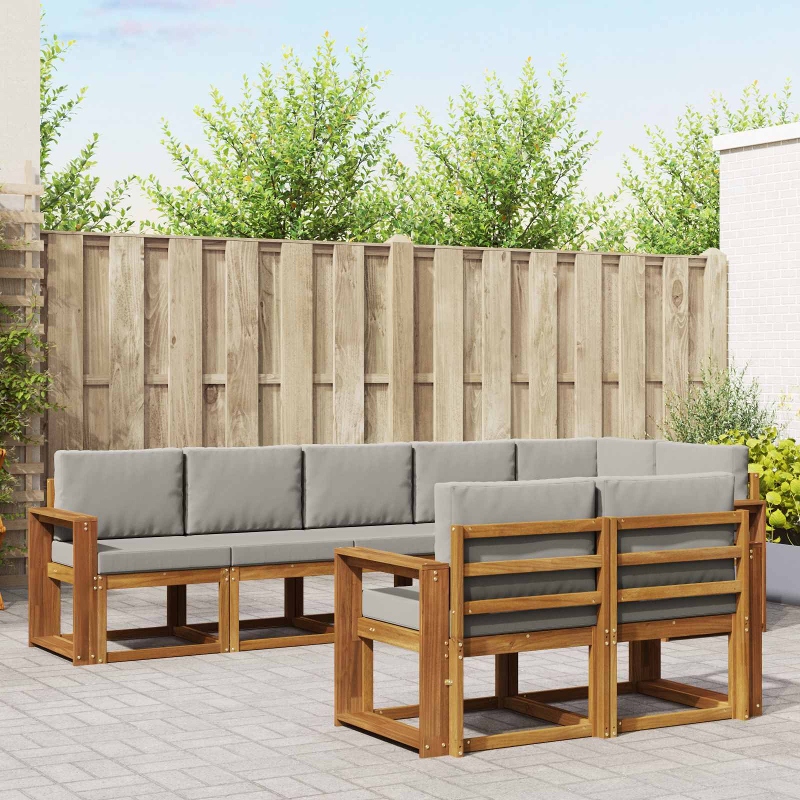 vidaXL Buiten bankenset met kussen 8 pcs Natuurlijk en Crème