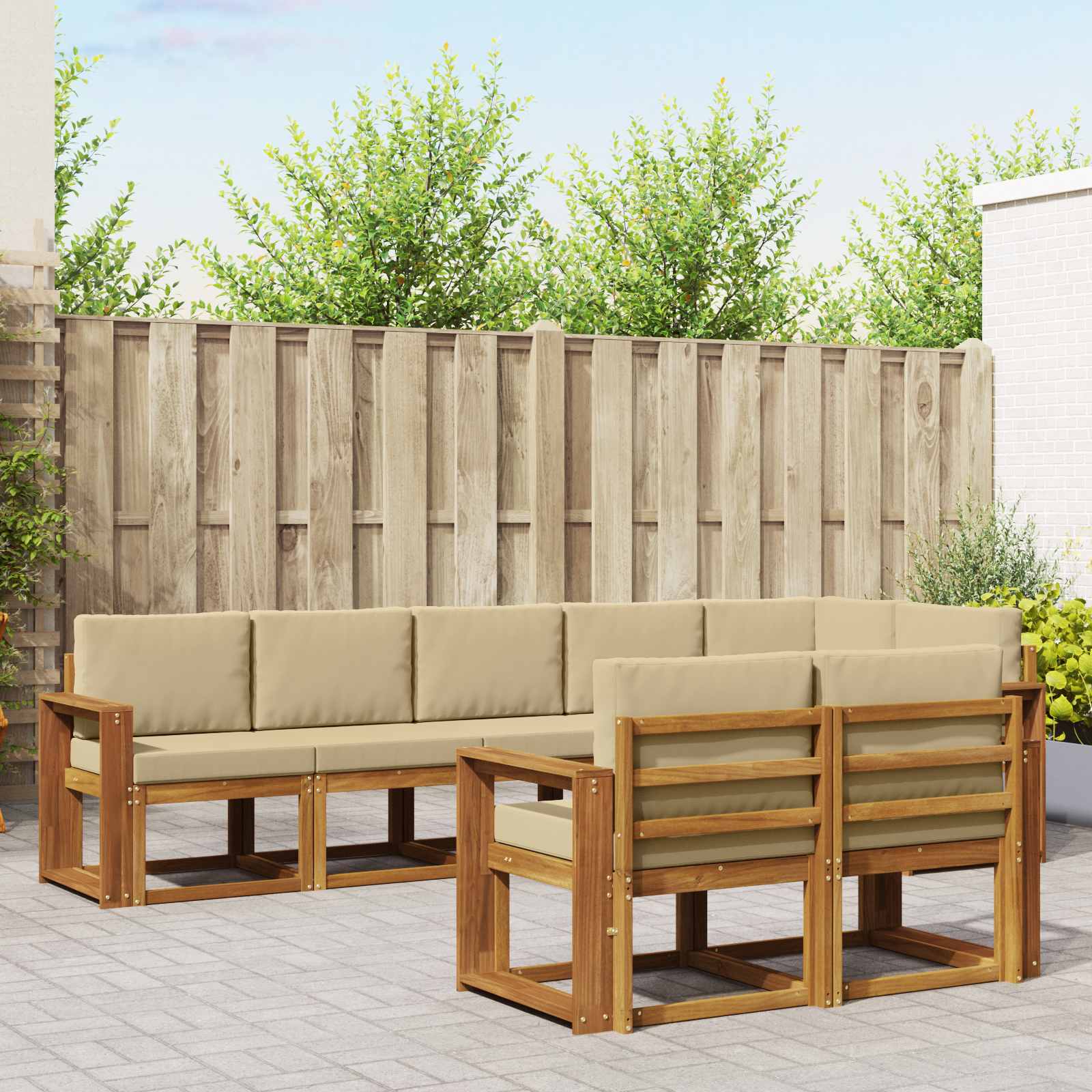 vidaXL Buiten bankenset met kussen 8 pcs Natuurlijk en Crème