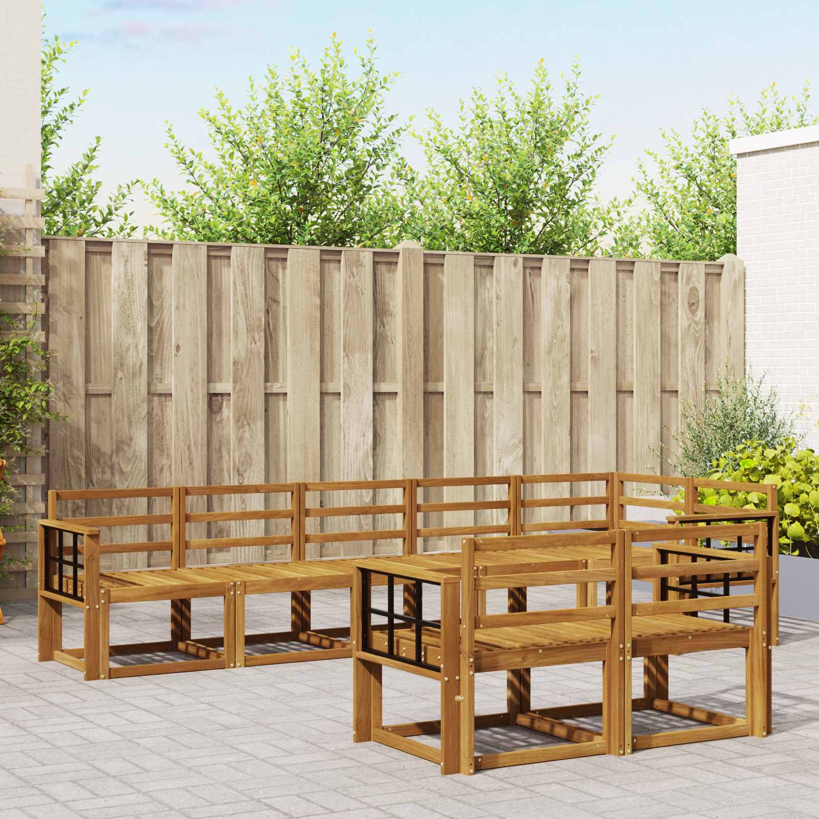vidaXL Buiten bankenset met kussen 8 pcs Natuurlijk en Crème