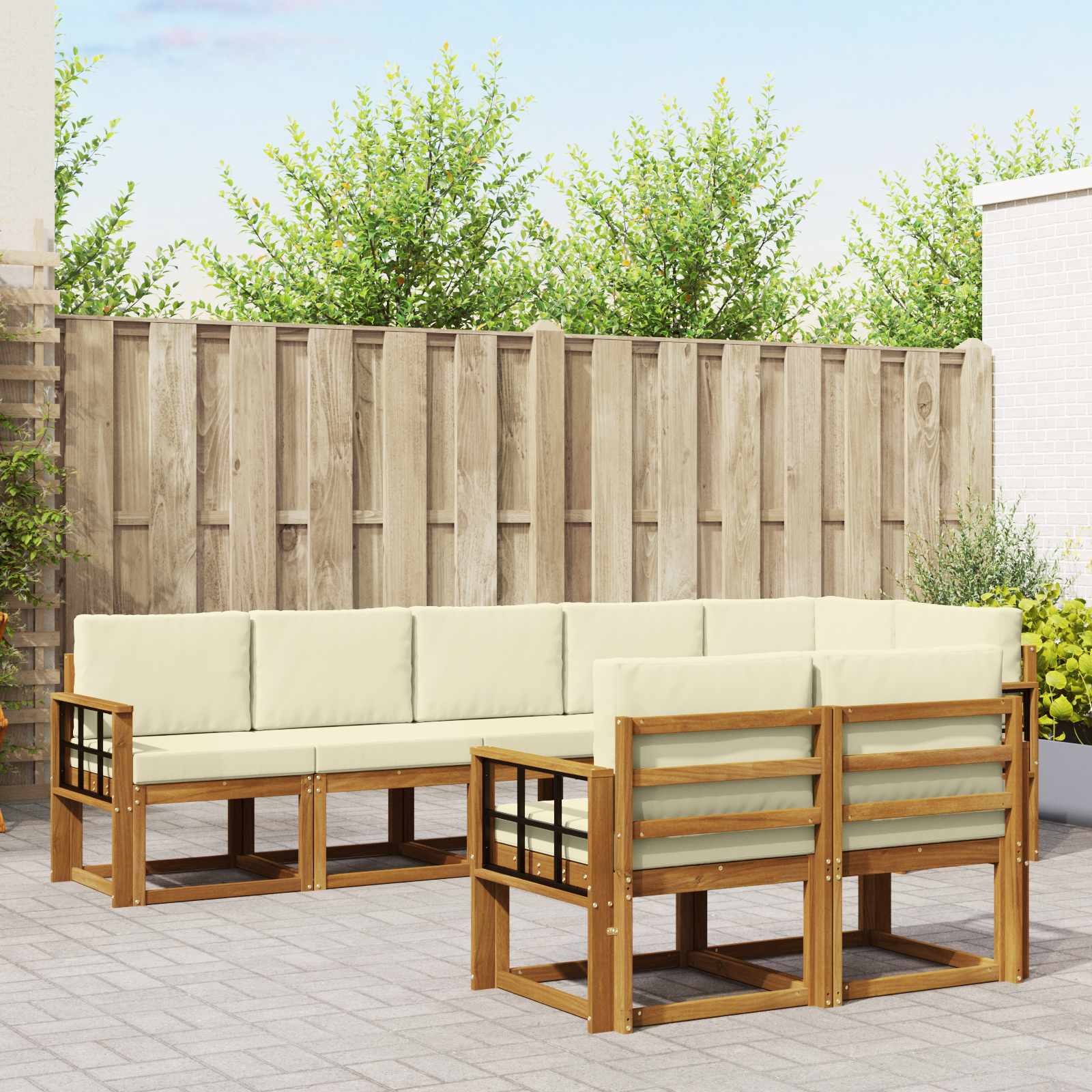 vidaXL Buiten bankenset met kussen 8 pcs Natuurlijk en Crème