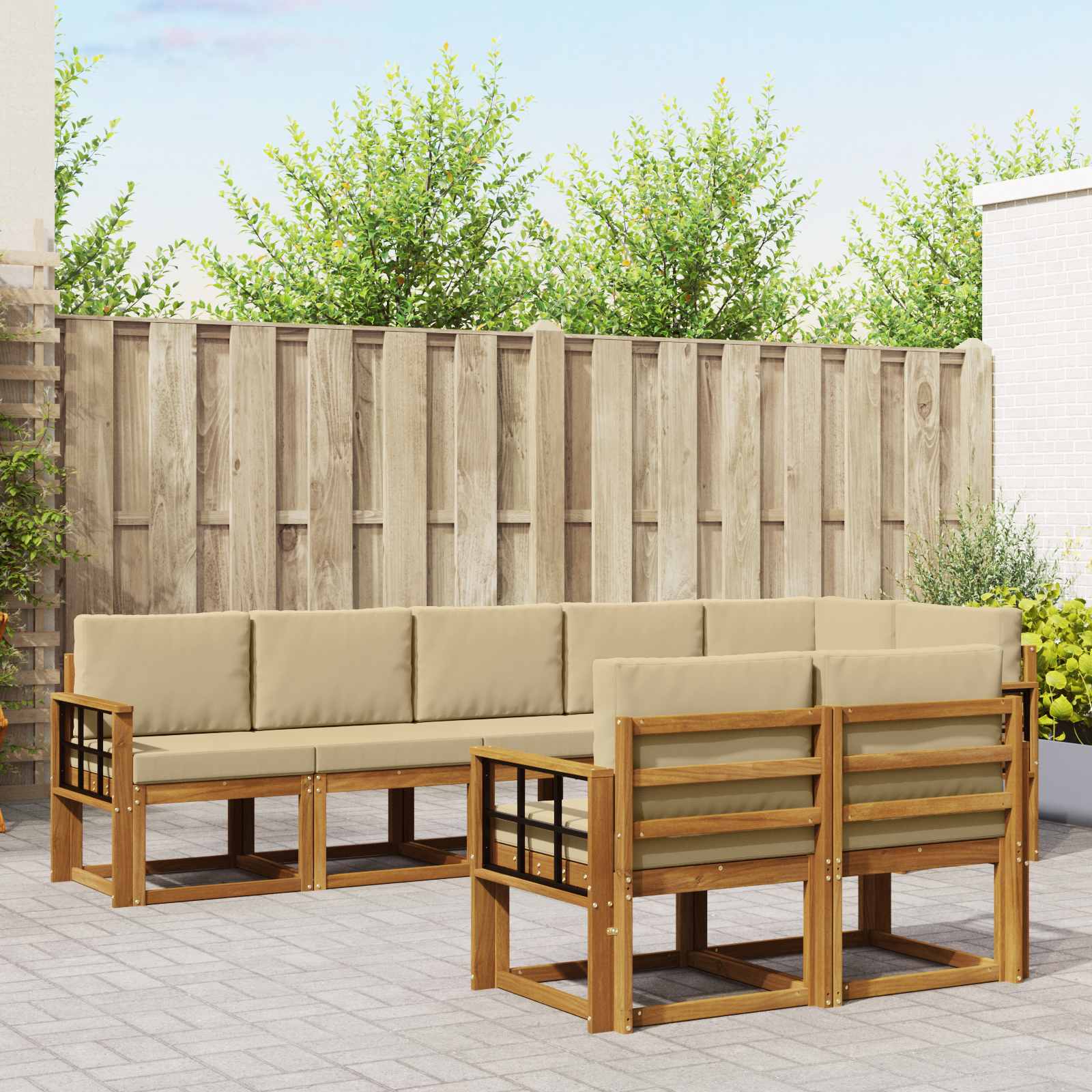 vidaXL Buiten bankenset met kussen 8 pcs Natuurlijk en Crème