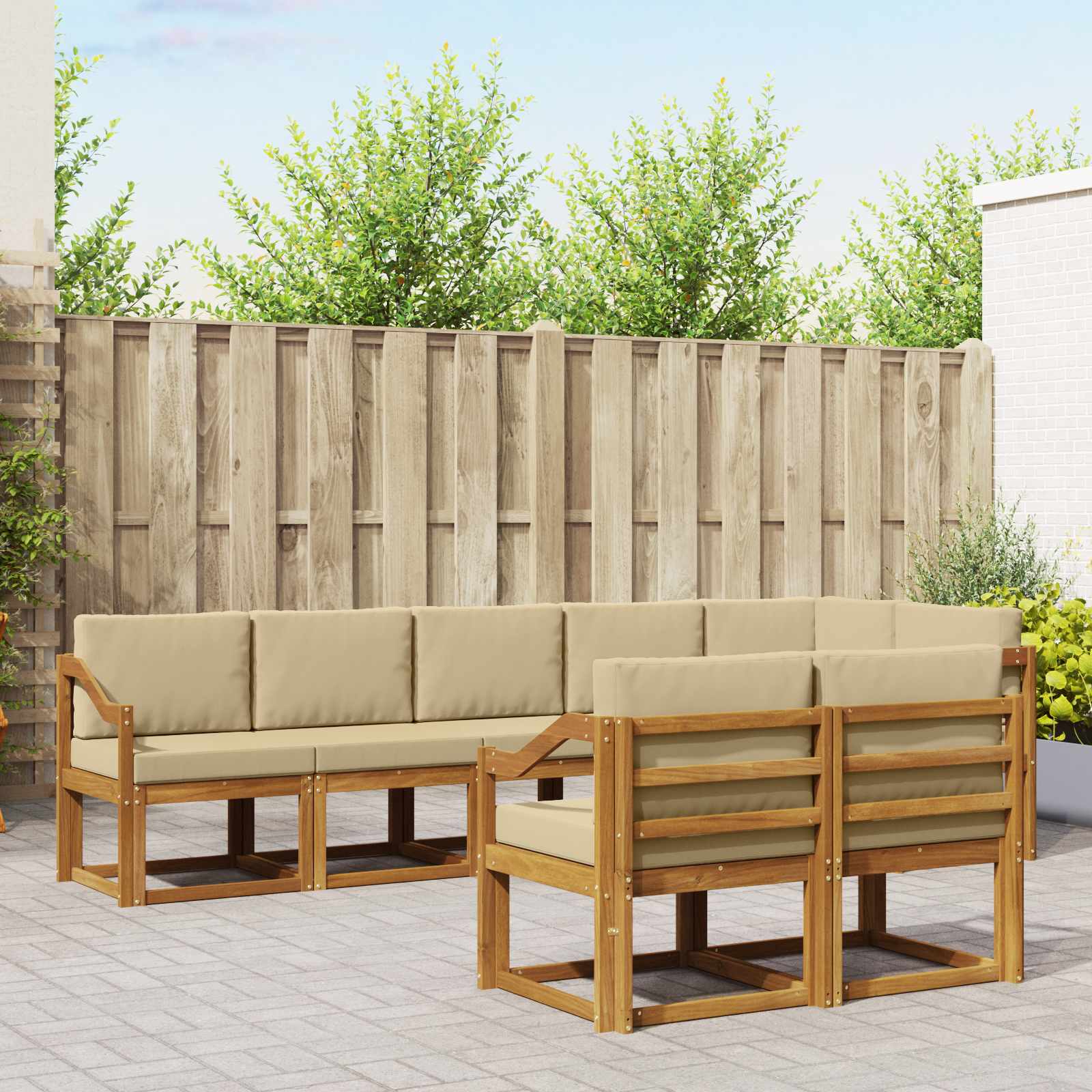 vidaXL Buiten bankenset met kussen 8 pcs Natuurlijk en Crème