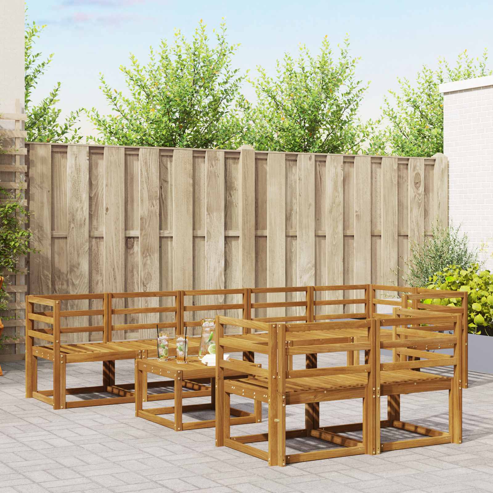 vidaXL Buiten bankenset met kussen 9 pcs Natuurlijk en Crème