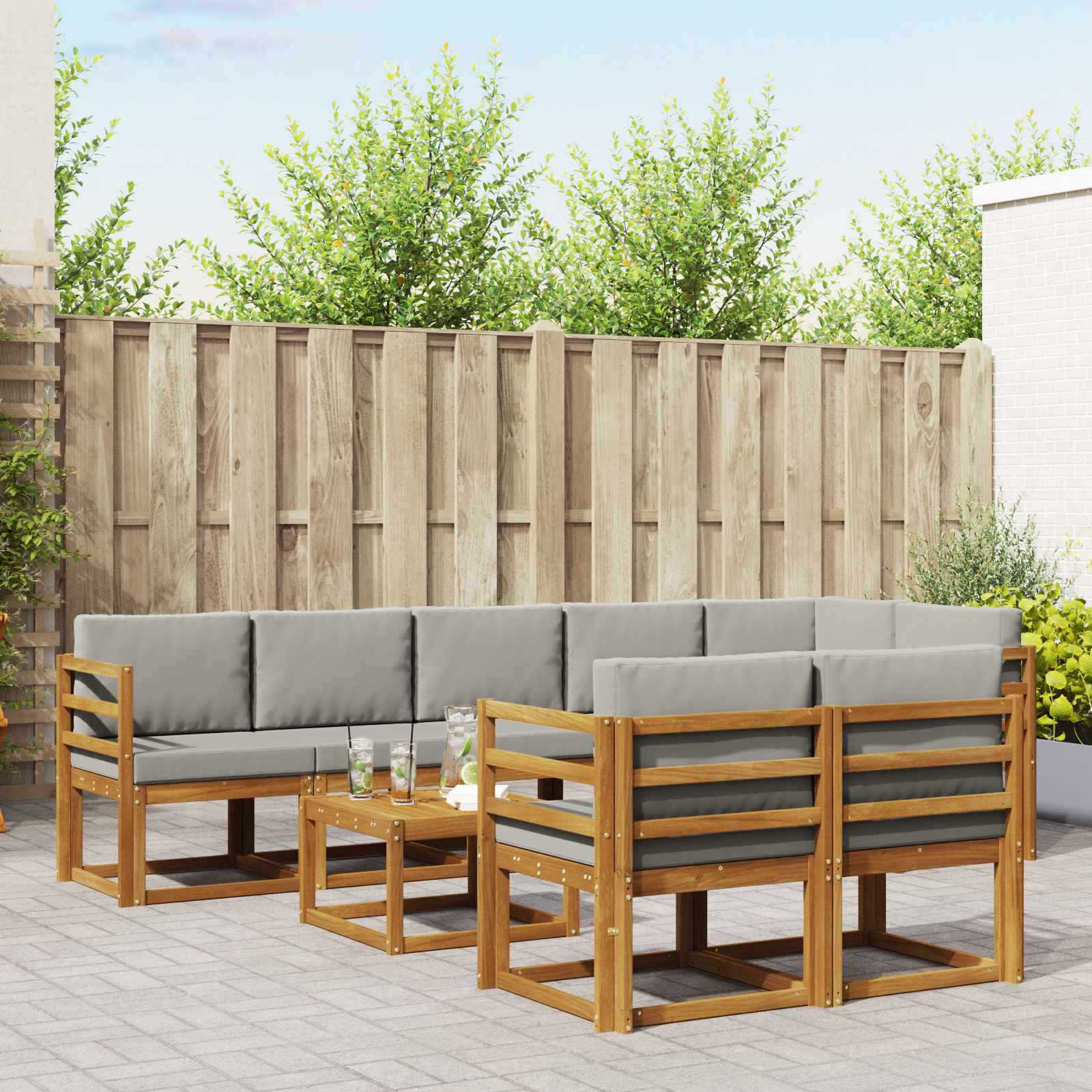 vidaXL Buiten bankenset met kussen 9 pcs Natuurlijk en Crème