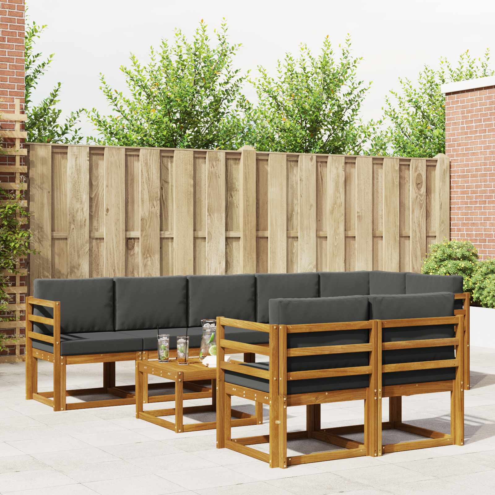 vidaXL Buiten bankenset met kussen 9 pcs Natuurlijk en Crème
