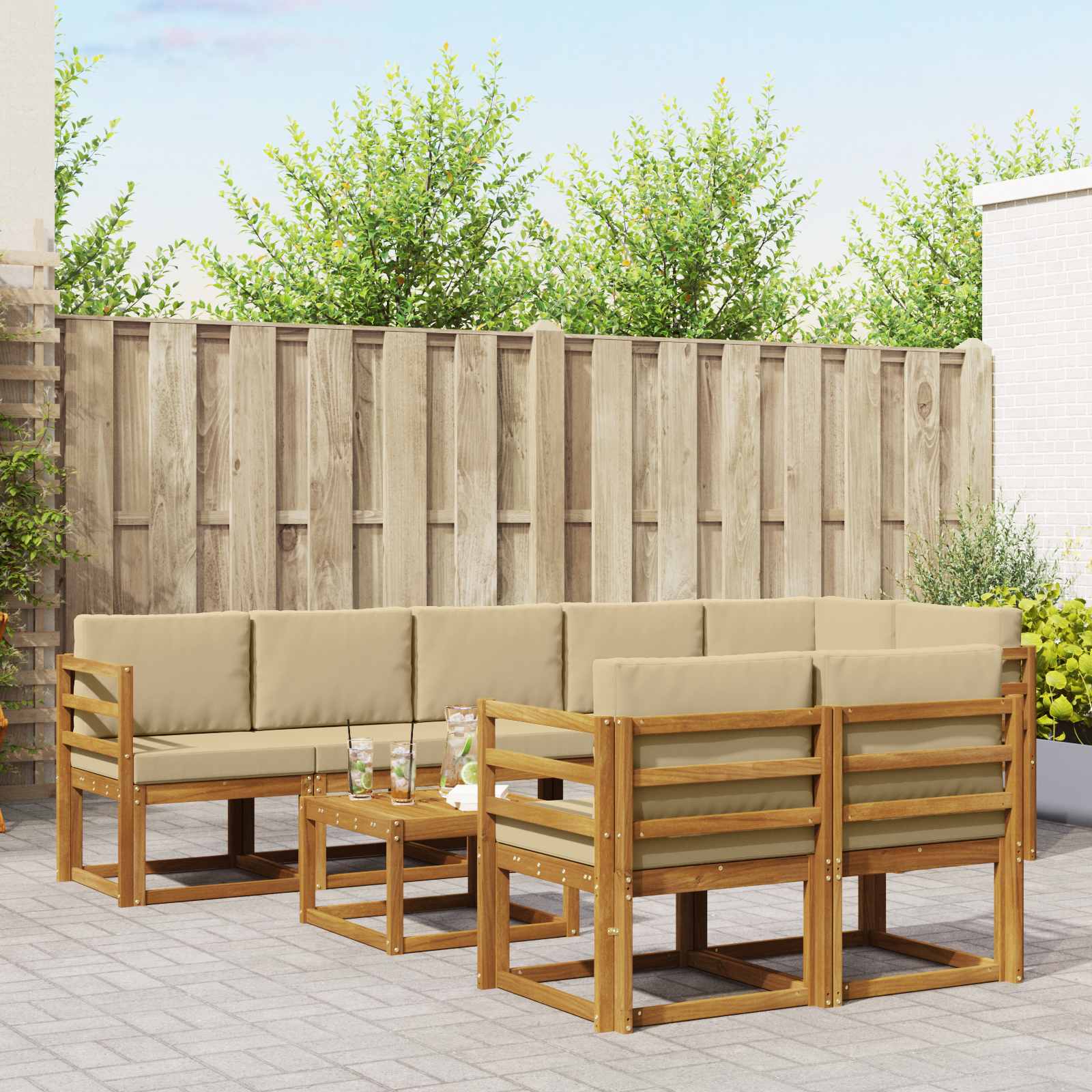 vidaXL Buiten bankenset met kussen 9 pcs Natuurlijk en Crème