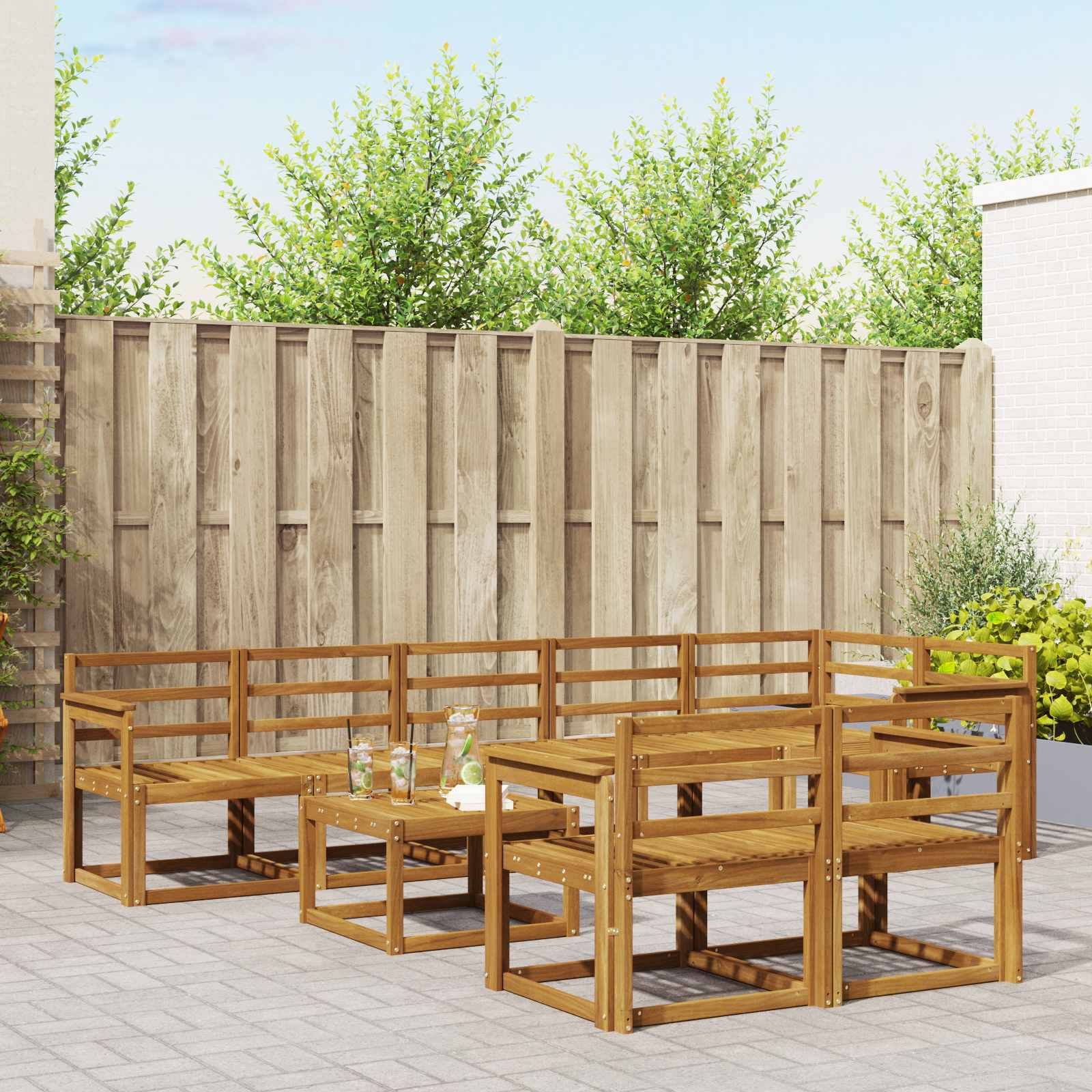 vidaXL Buiten bankenset met kussen 9 pcs Natuurlijk en Crème