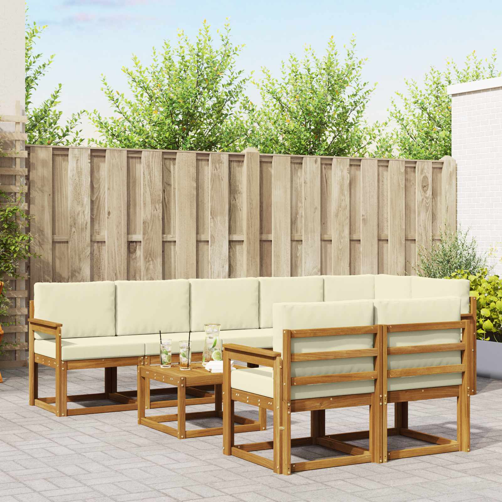 vidaXL Buiten bankenset met kussen 9 pcs Natuurlijk en Crème