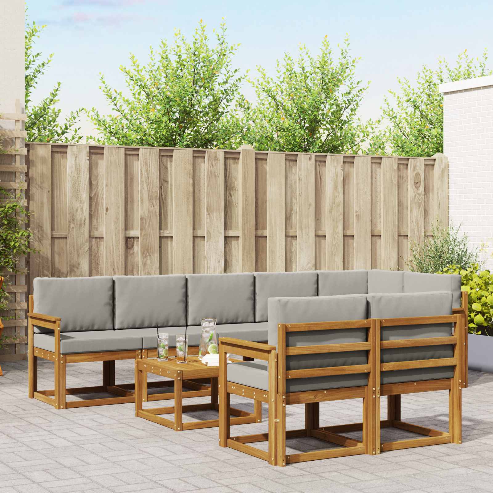 vidaXL Buiten bankenset met kussen 9 pcs Natuurlijk en Crème