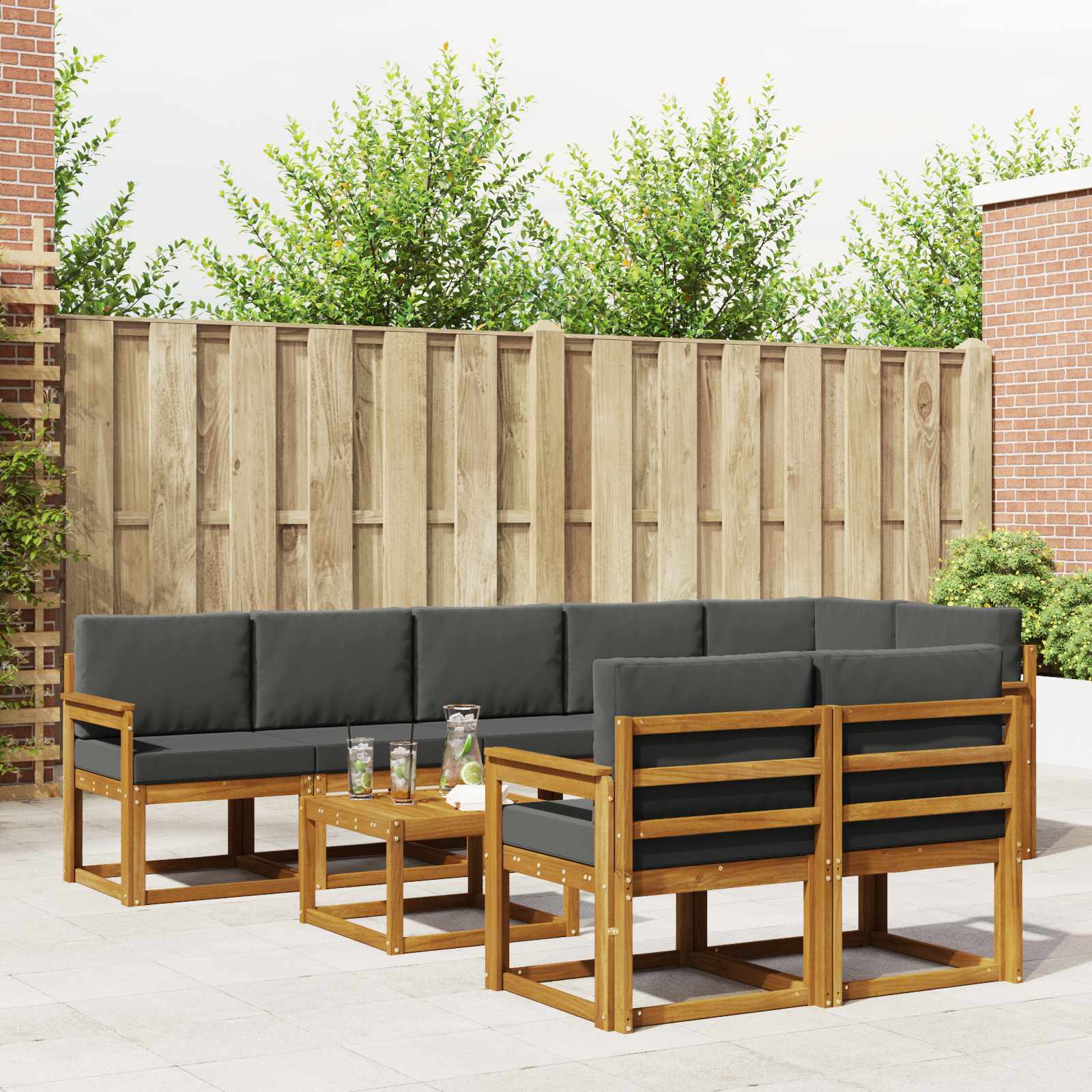 vidaXL Buiten bankenset met kussen 9 pcs Natuurlijk en Crème