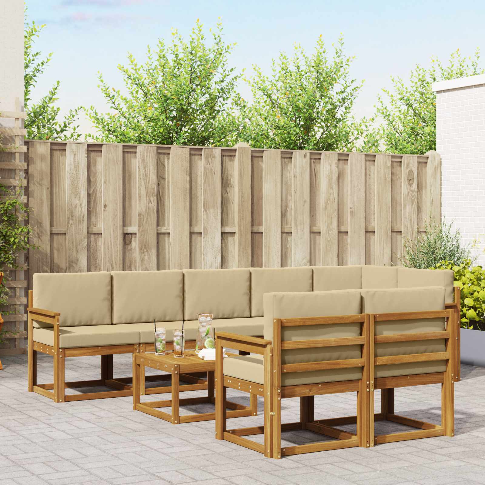 vidaXL Buiten bankenset met kussen 9 pcs Natuurlijk en Crème
