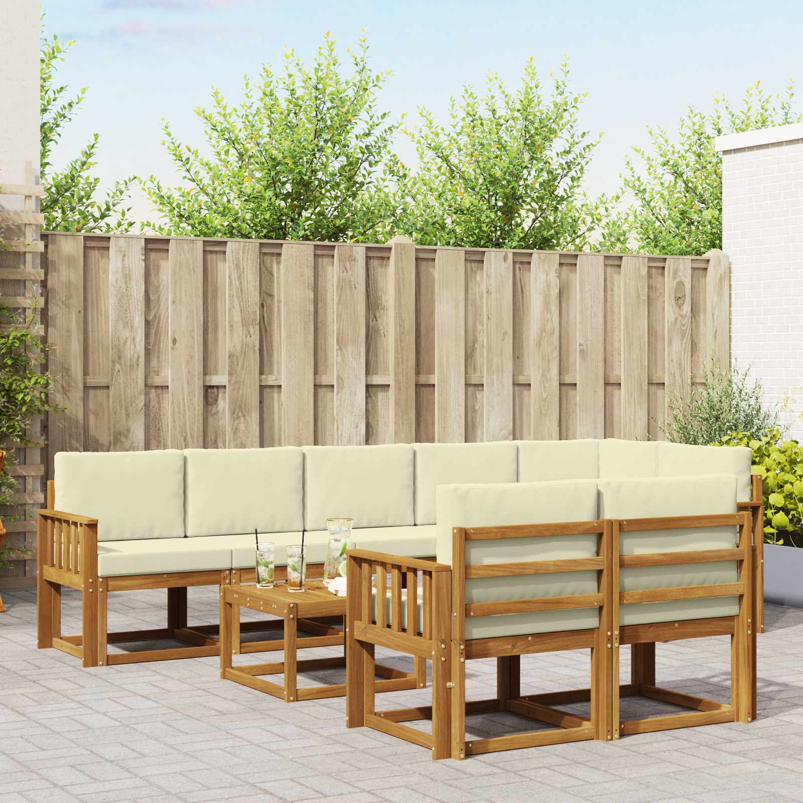 vidaXL Buiten bankenset met kussen 9 pcs Natuurlijk en Crème