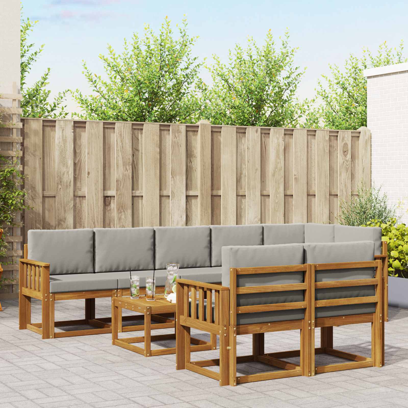 vidaXL Buiten bankenset met kussen 9 pcs Natuurlijk en Crème