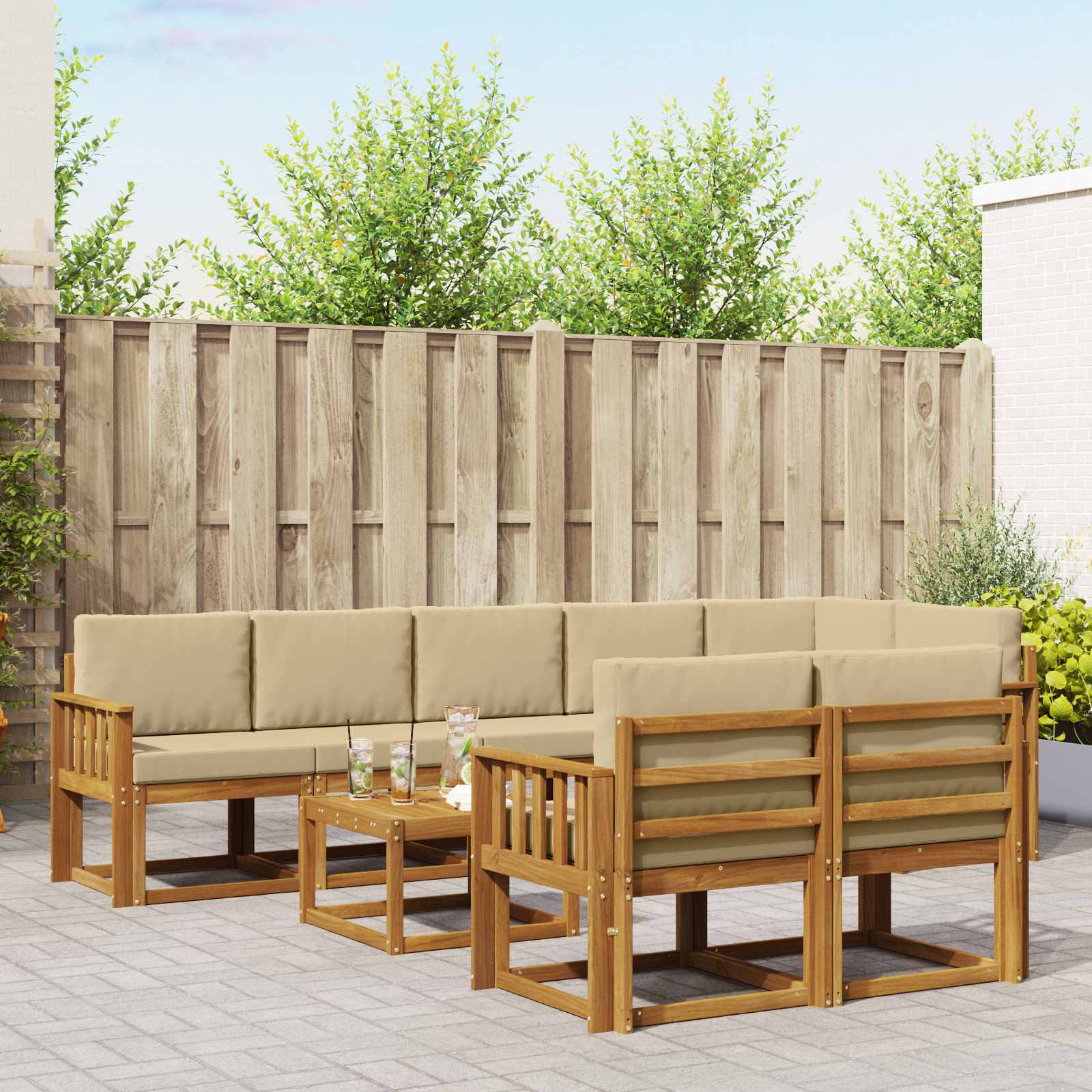 vidaXL Buiten bankenset met kussen 9 pcs Natuurlijk en Crème