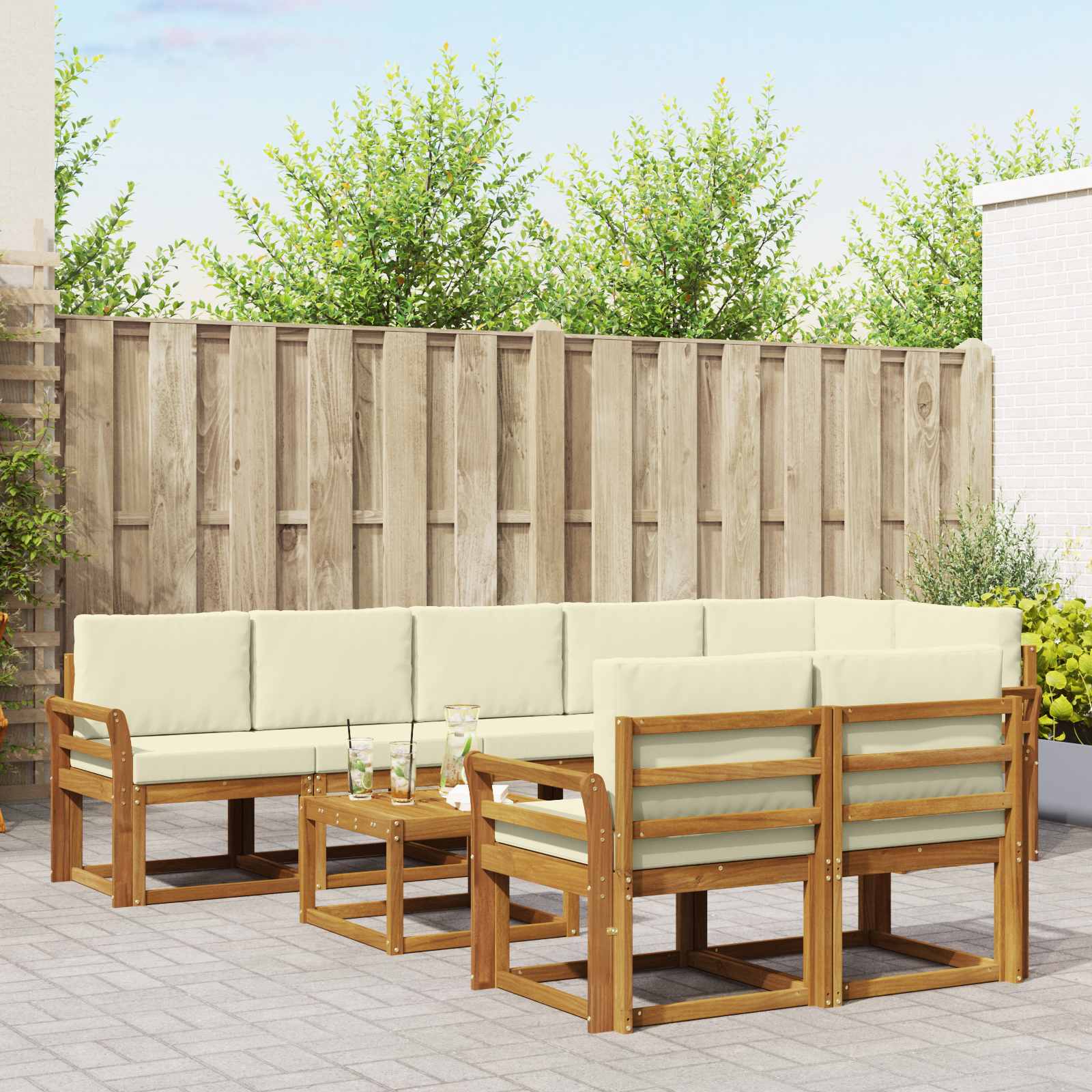 vidaXL Buiten bankenset met kussen 9 pcs Natuurlijk en Crème