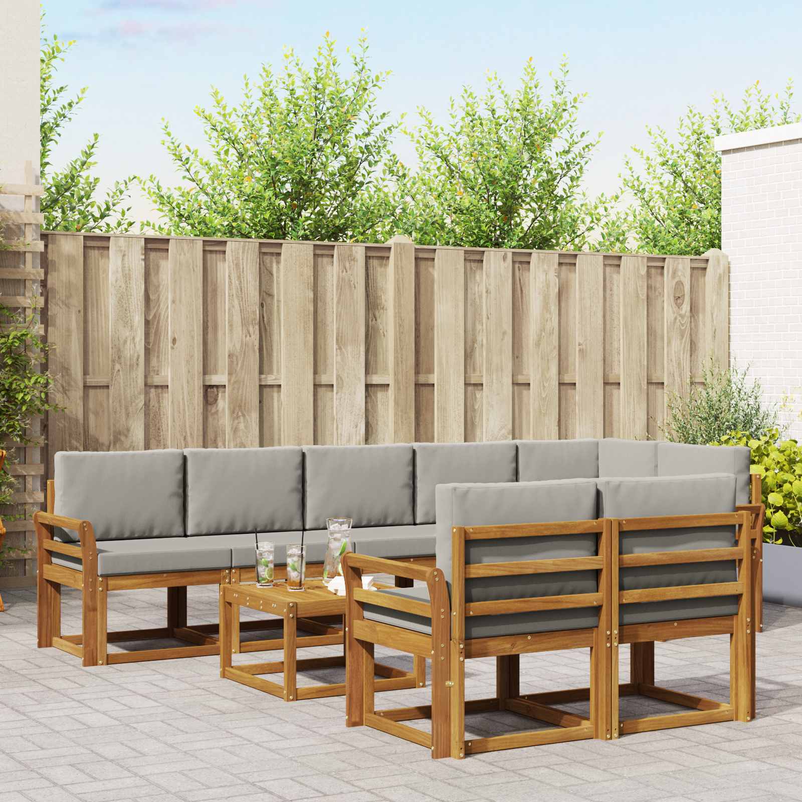 vidaXL Buiten bankenset met kussen 9 pcs Natuurlijk en Crème