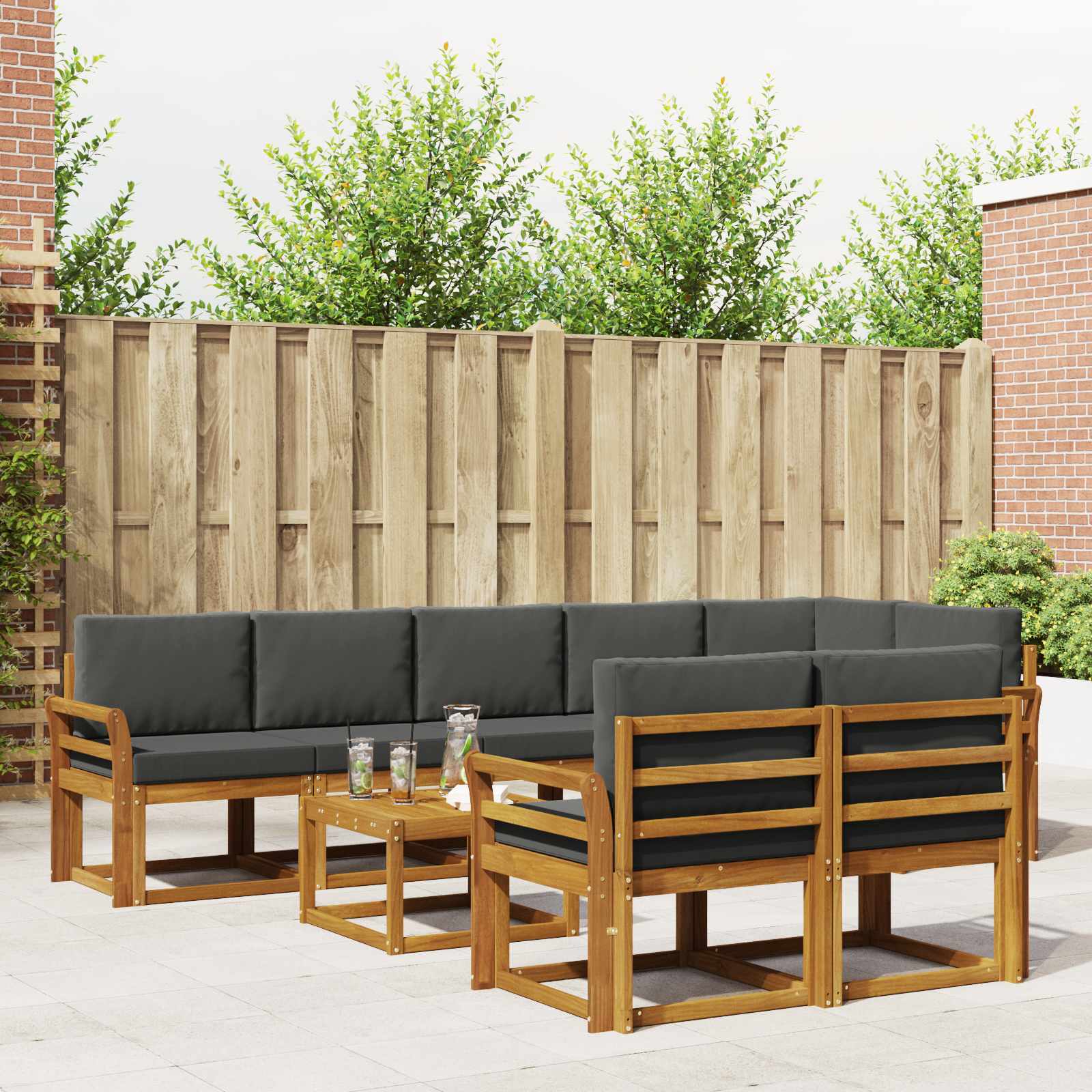 vidaXL Buiten bankenset met kussen 9 pcs Natuurlijk en Crème