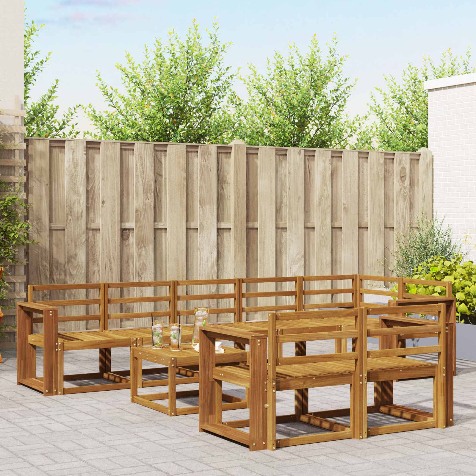 vidaXL Buiten bankenset met kussen 9 pcs Natuurlijk en Crème