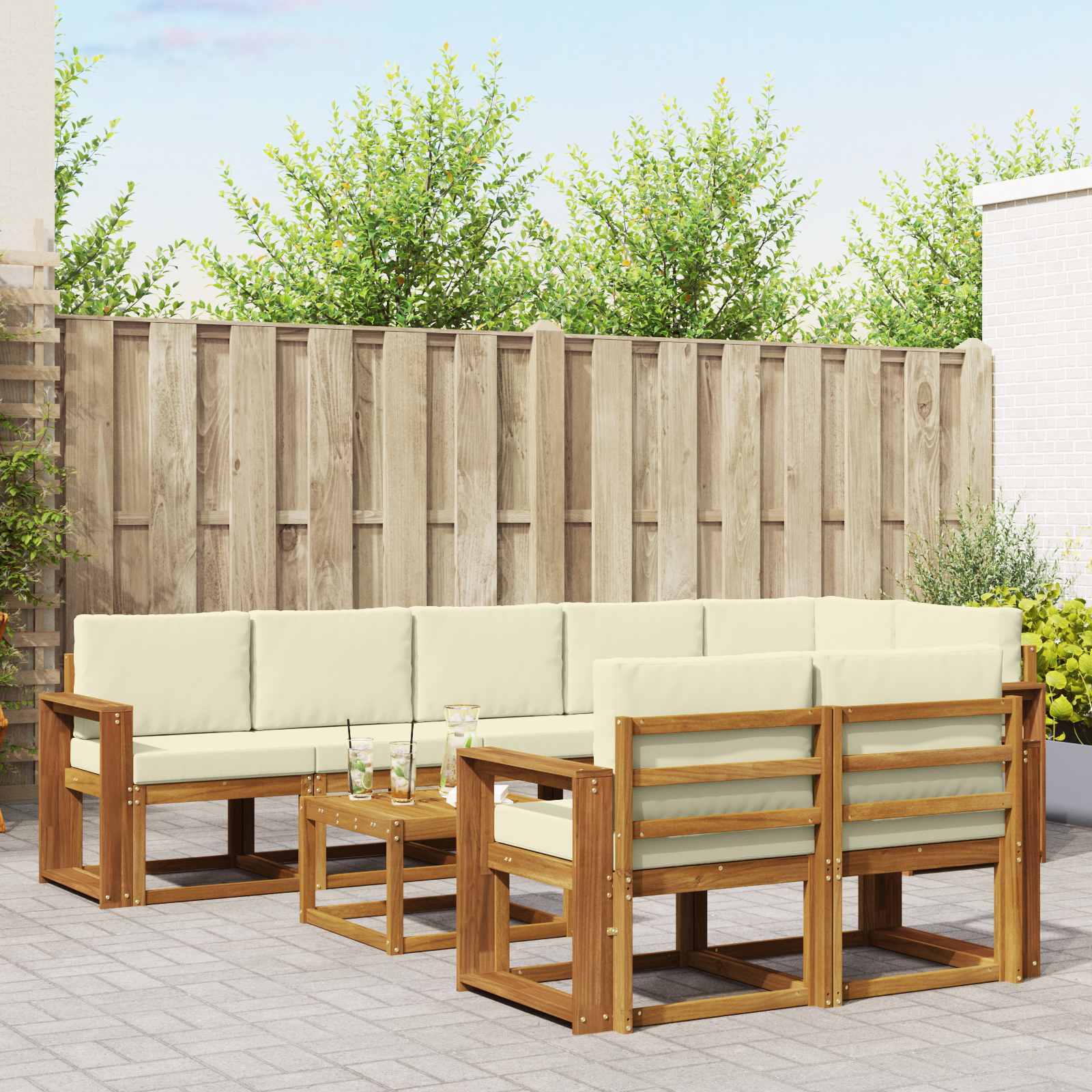 vidaXL Buiten bankenset met kussen 9 pcs Natuurlijk en Crème