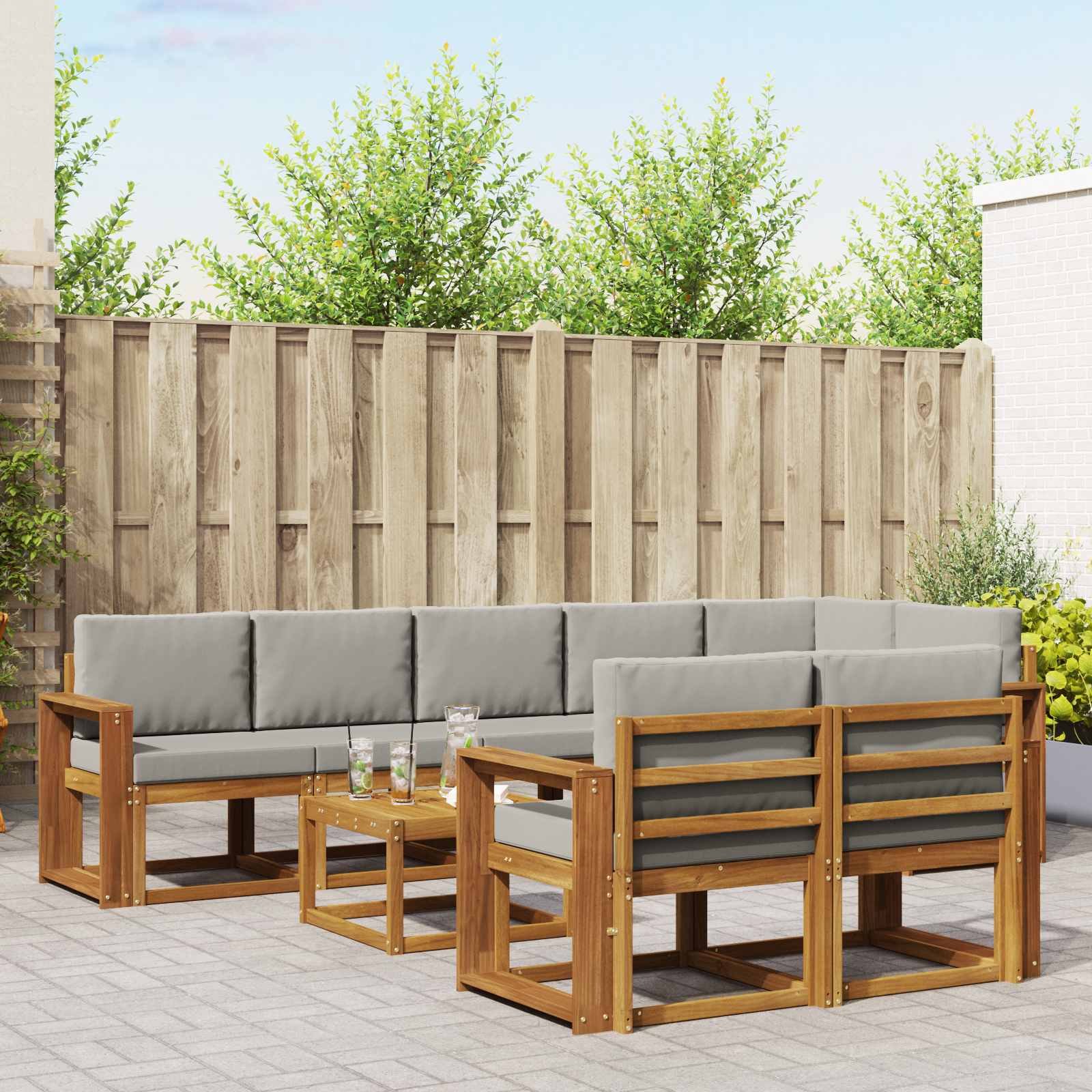 vidaXL Buiten bankenset met kussen 9 pcs Natuurlijk en Crème