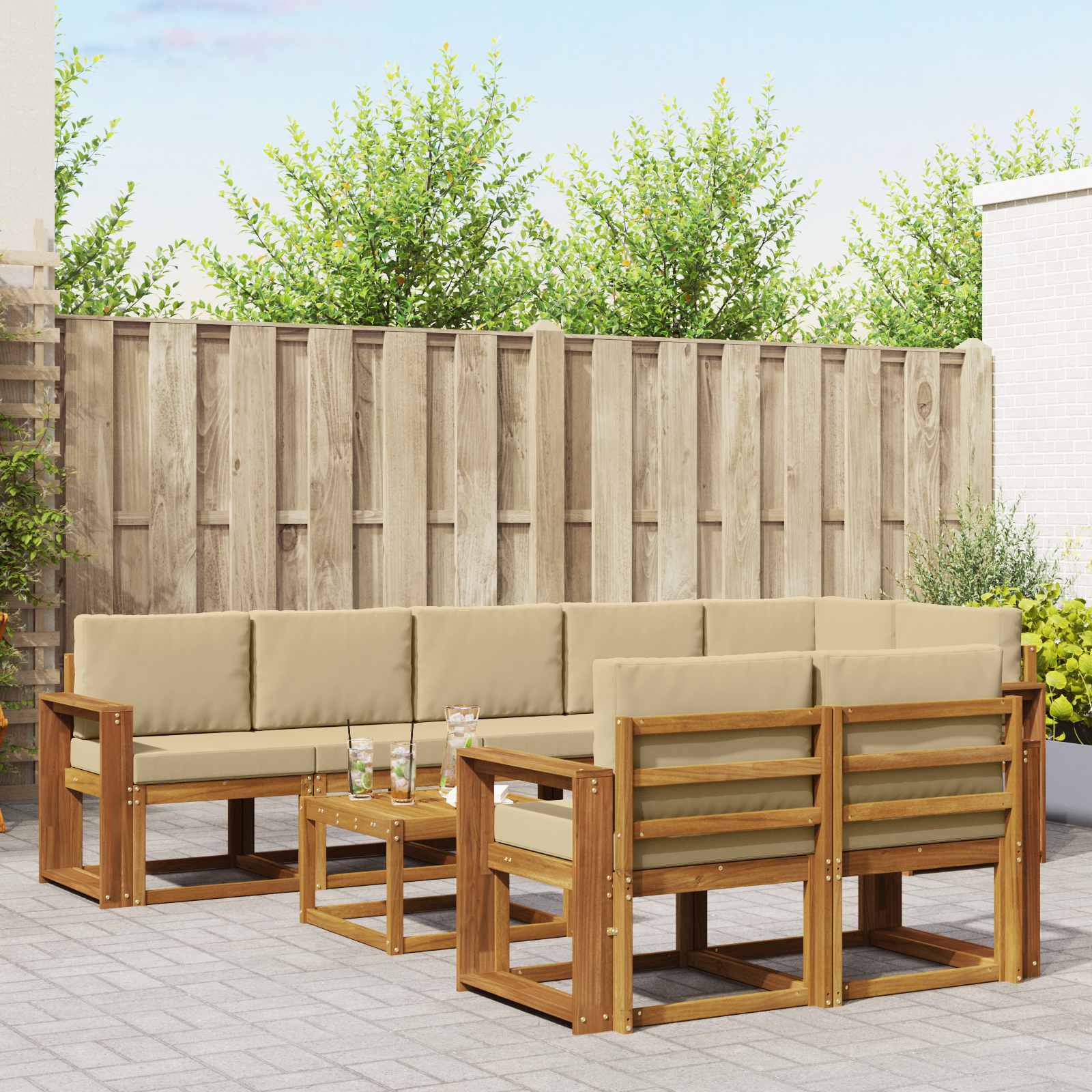 vidaXL Buiten bankenset met kussen 9 pcs Natuurlijk en Crème