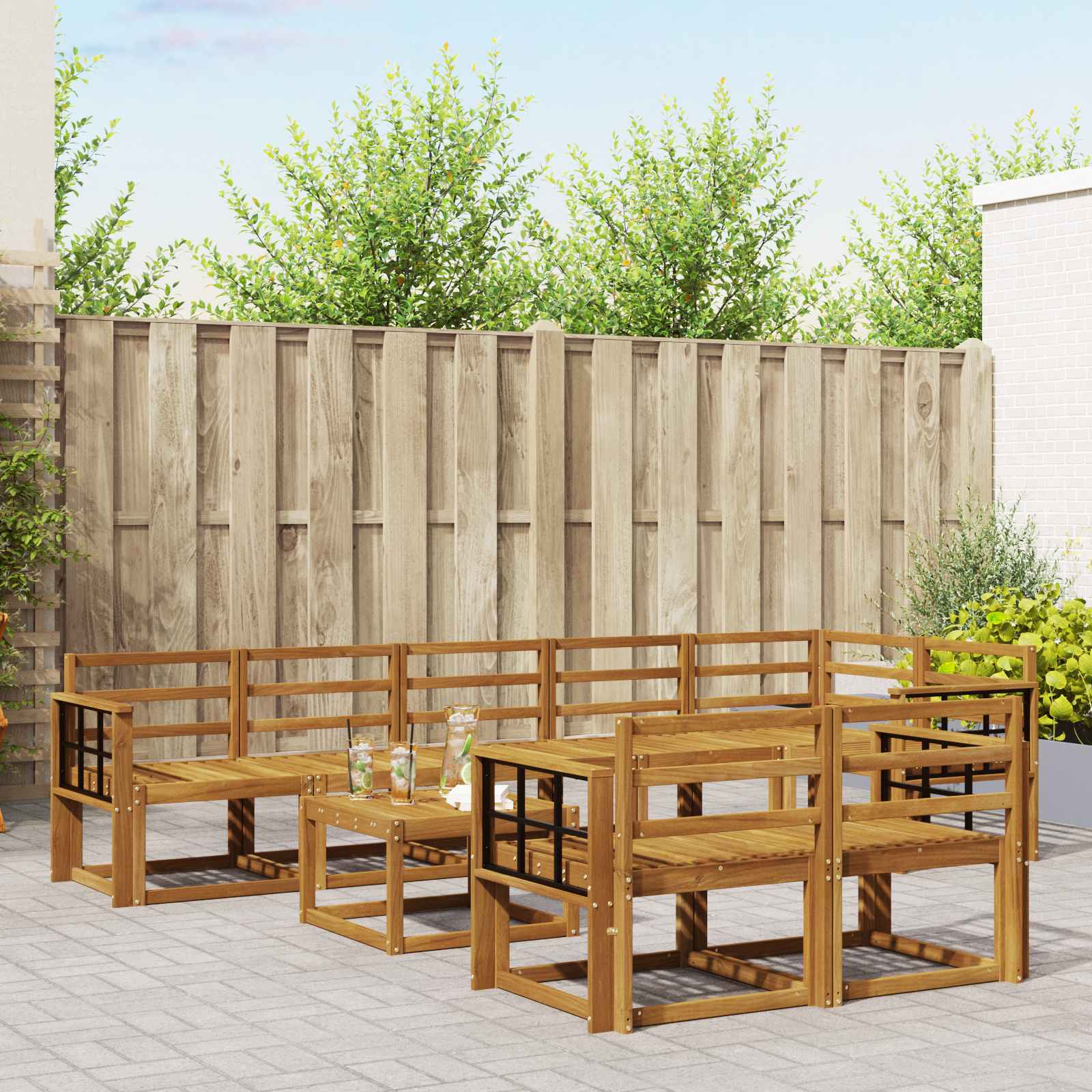 vidaXL Buiten bankenset met kussen 9 pcs Natuurlijk en Crème