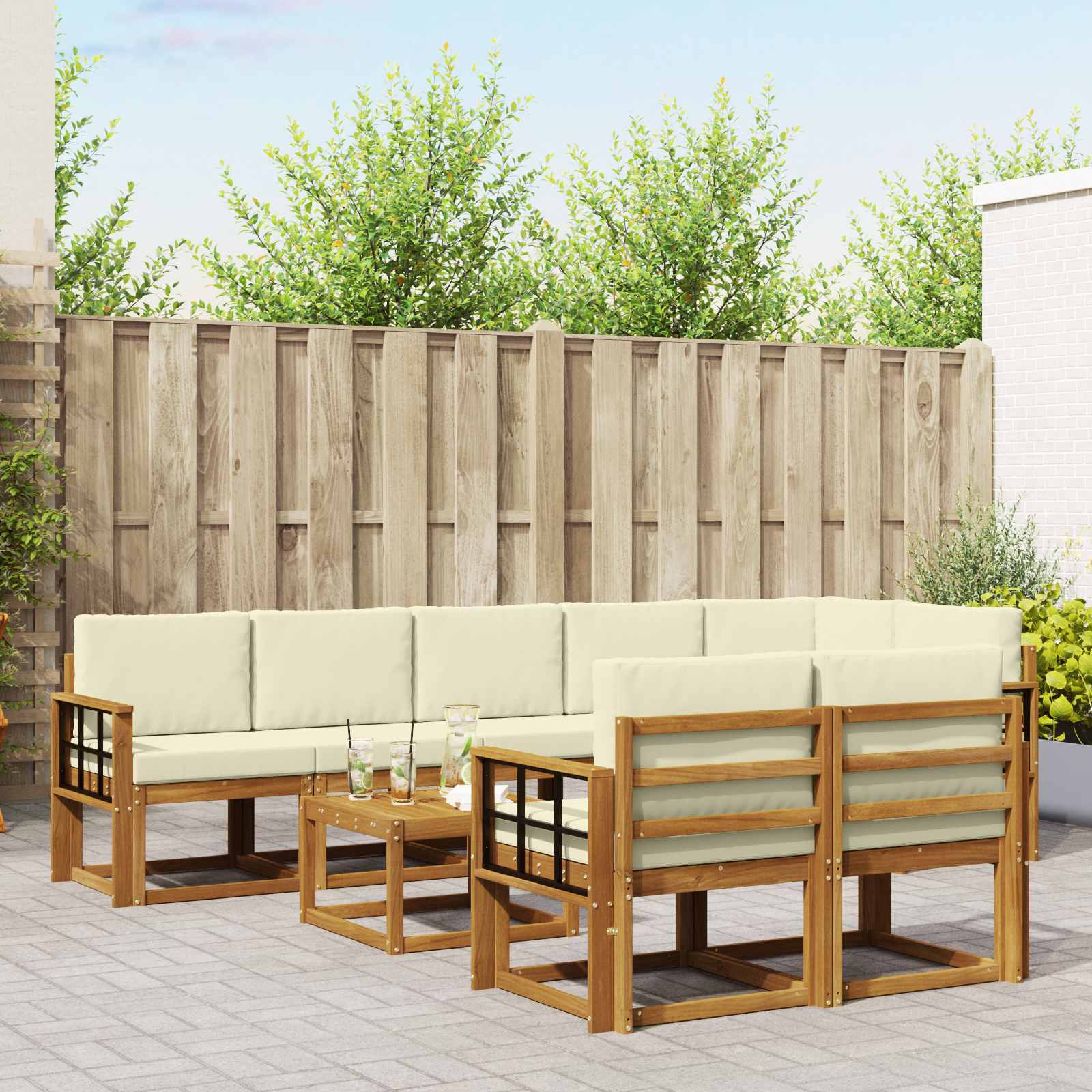 vidaXL Buiten bankenset met kussen 9 pcs Natuurlijk en Crème