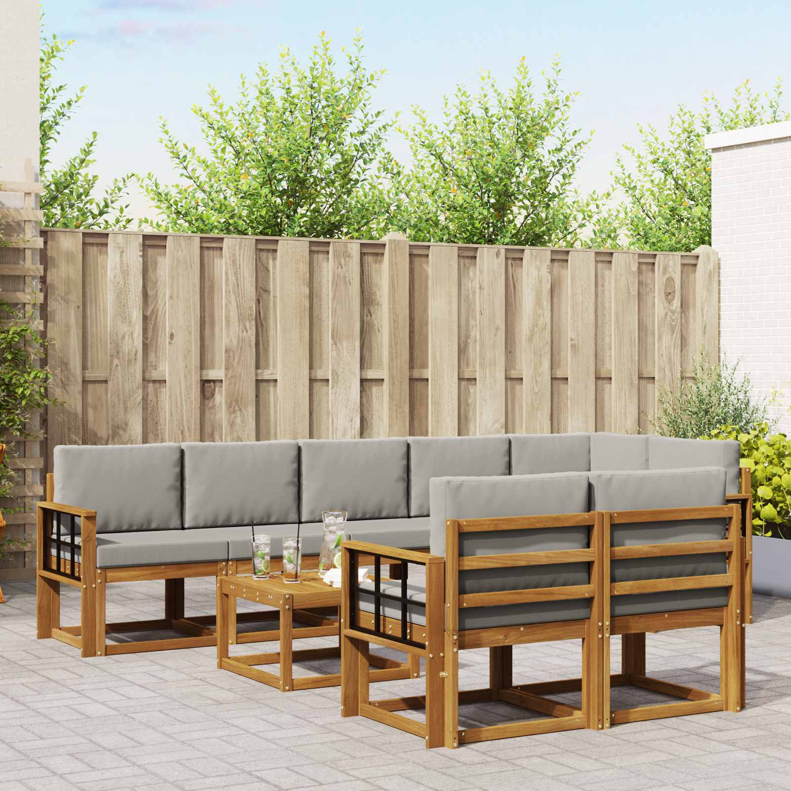 vidaXL Buiten bankenset met kussen 9 pcs Natuurlijk en Crème