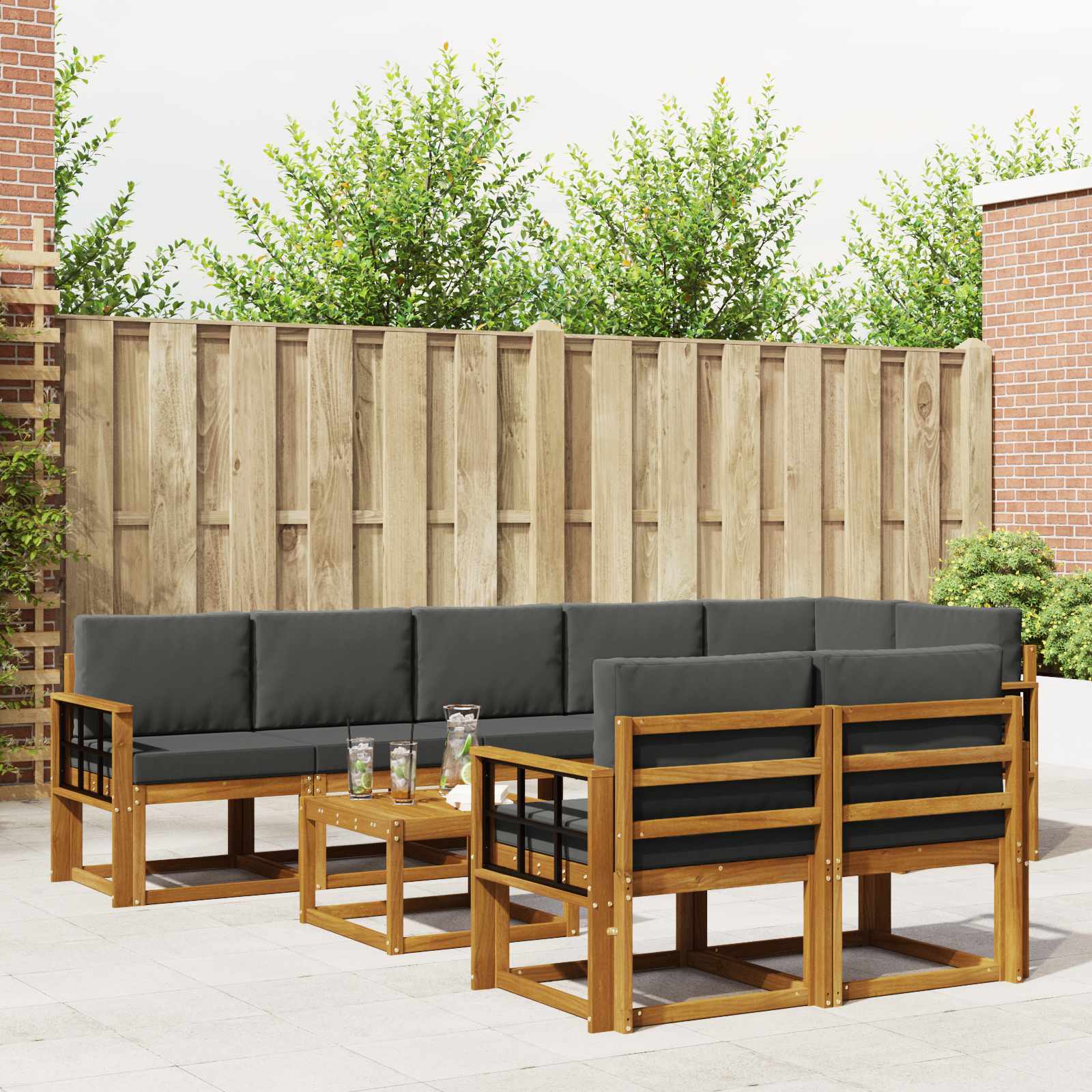 vidaXL Buiten bankenset met kussen 9 pcs Natuurlijk en Crème