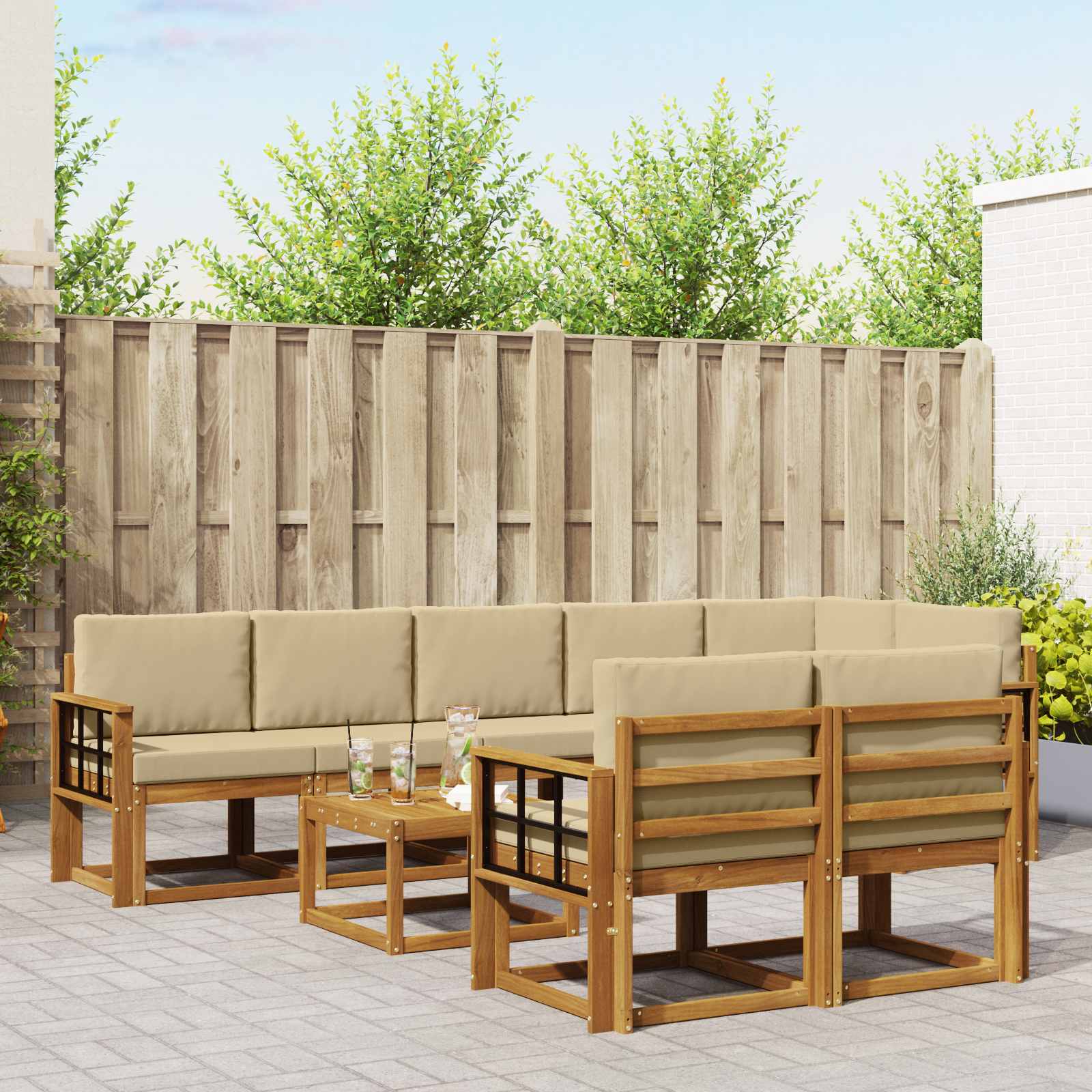 vidaXL Buiten bankenset met kussen 9 pcs Natuurlijk en Crème