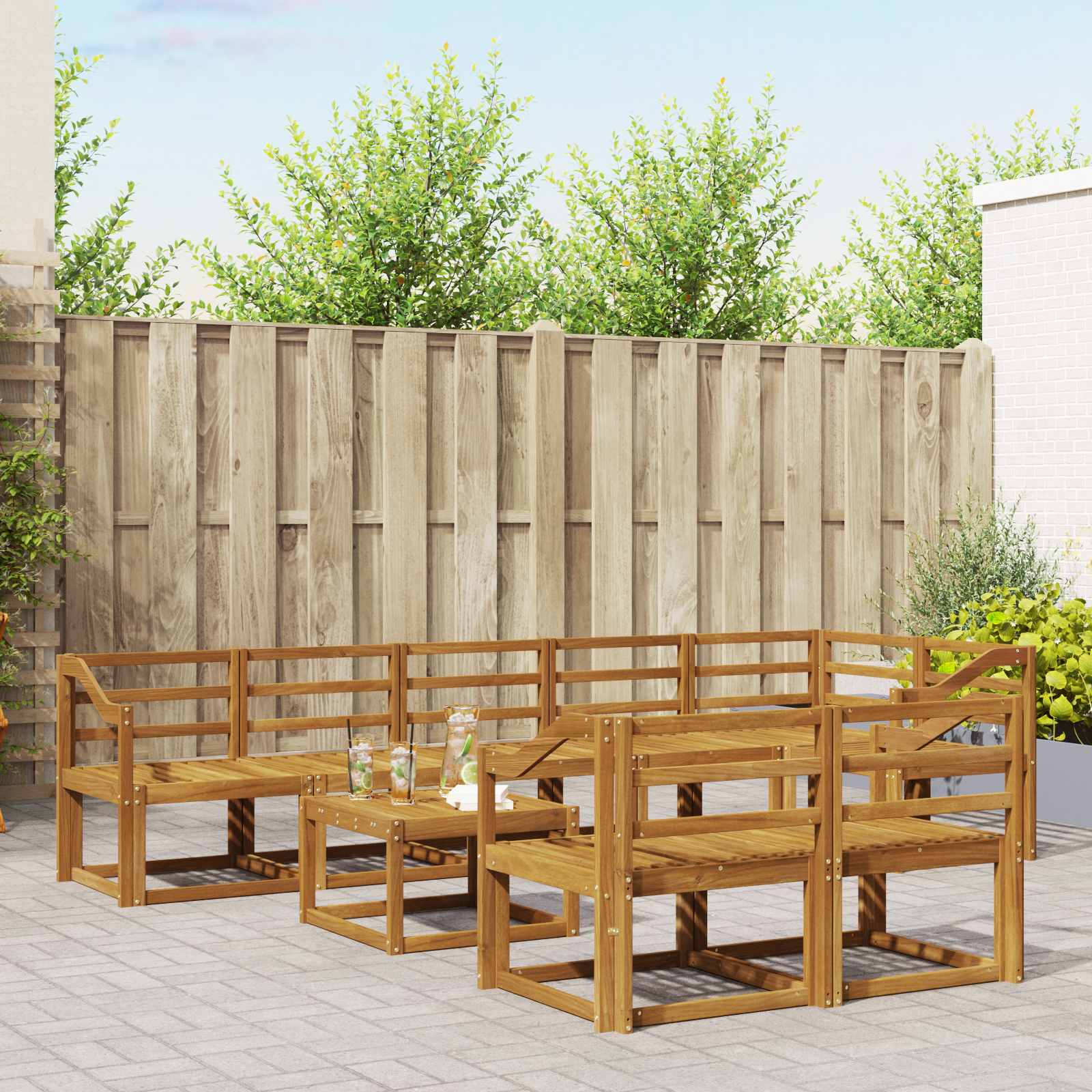 vidaXL Buiten bankenset met kussen 9 pcs Natuurlijk en Crème