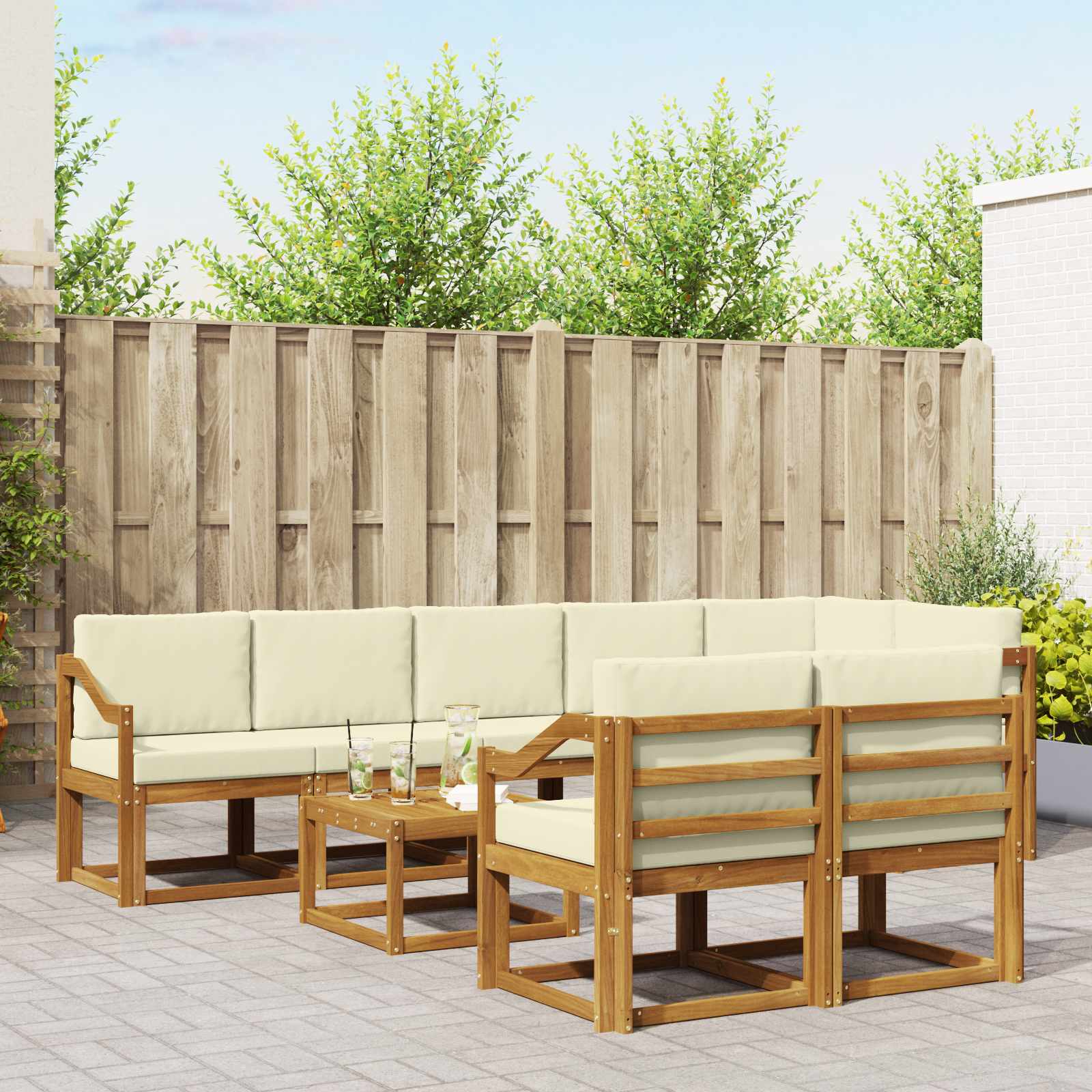 vidaXL Buiten bankenset met kussen 9 pcs Natuurlijk en Crème