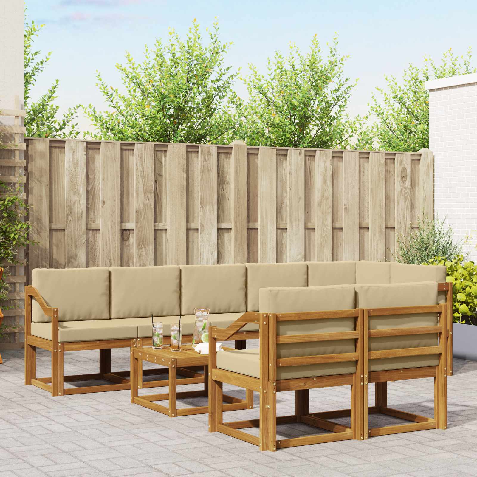 vidaXL Buiten bankenset met kussen 9 pcs Natuurlijk en Crème