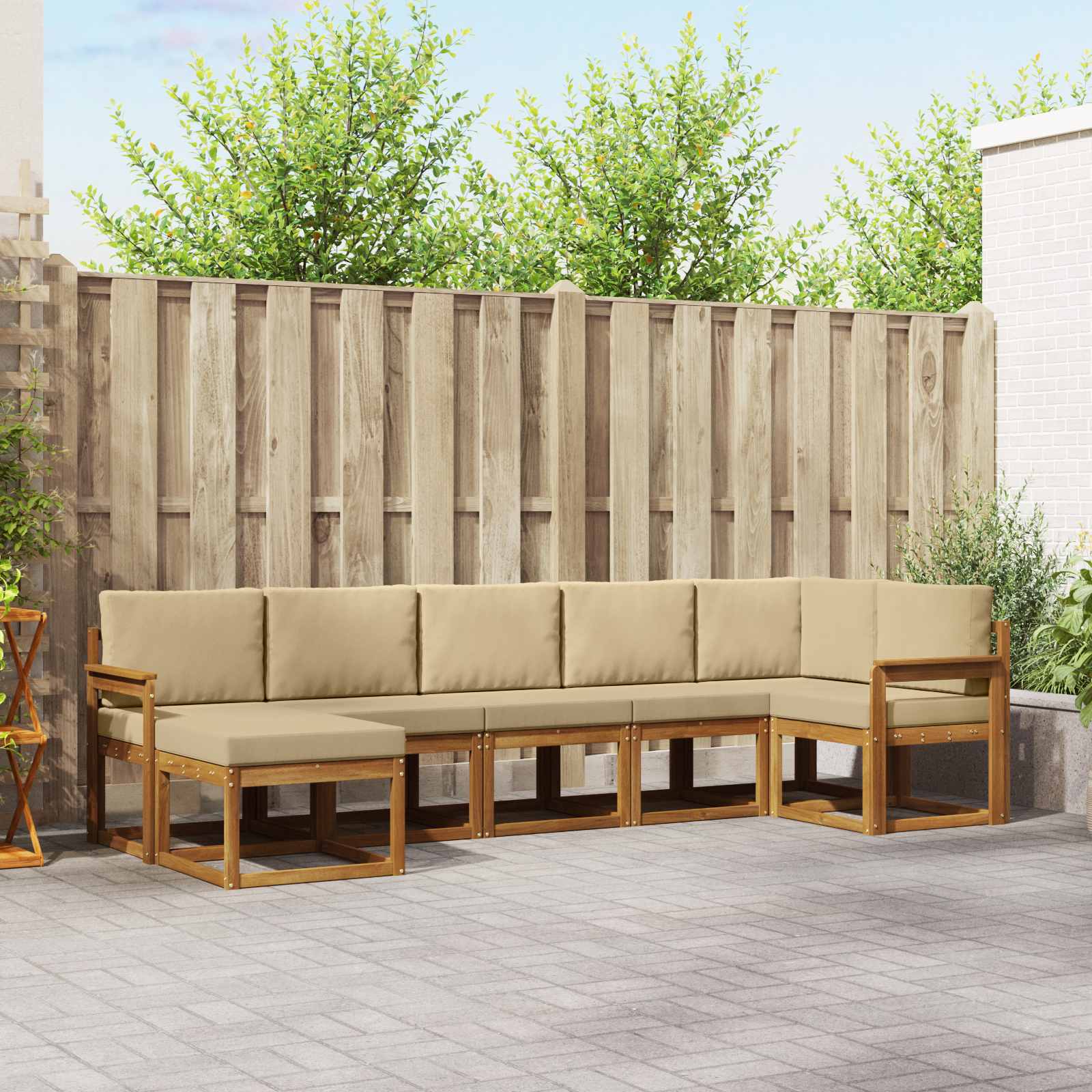 vidaXL Bankstel met kussen 7 pcs Natuurlijk en Crème