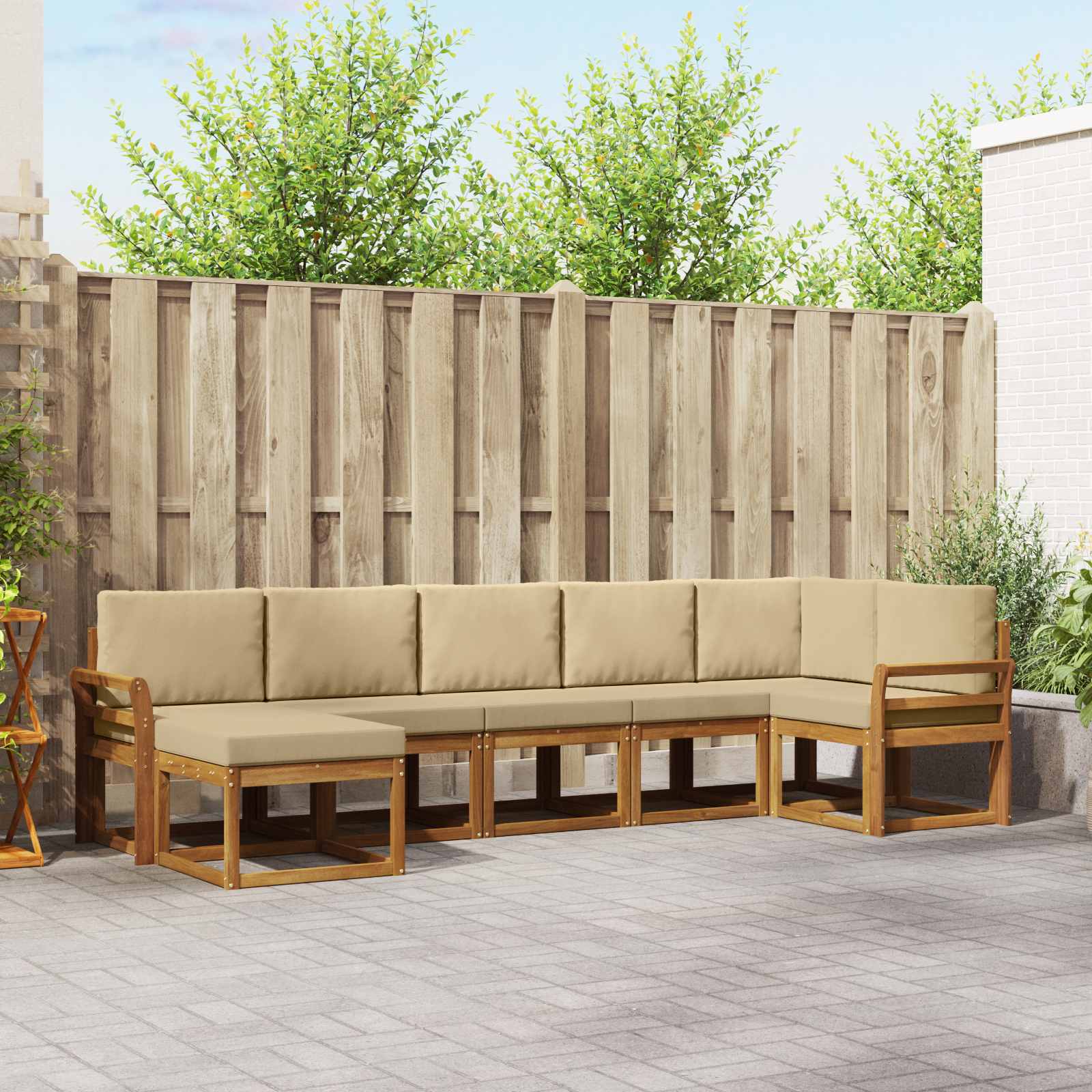 vidaXL Bankstel met kussen 7 pcs Natuurlijk en Crème