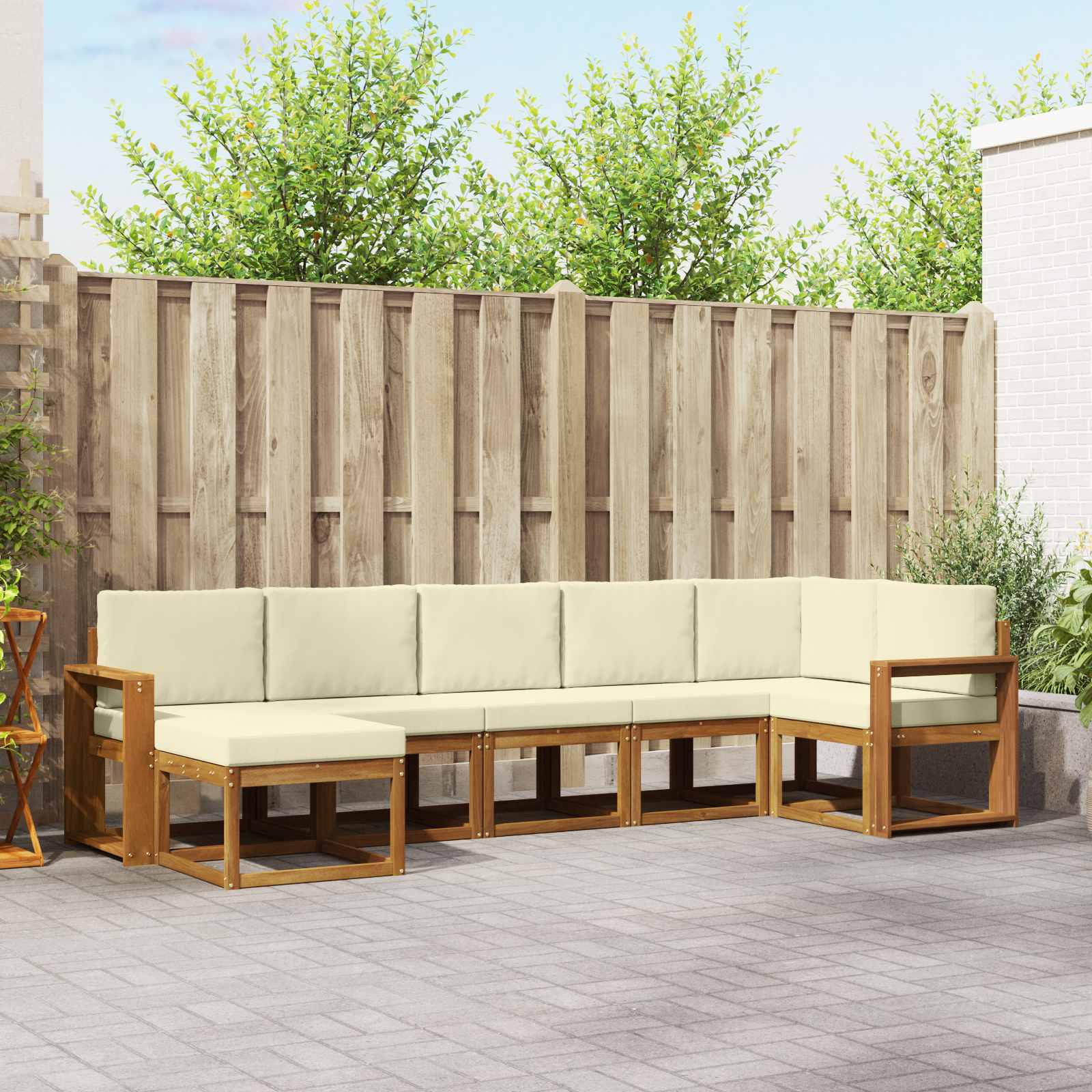 vidaXL Bankstel met kussen 7 pcs Natuurlijk en Crème