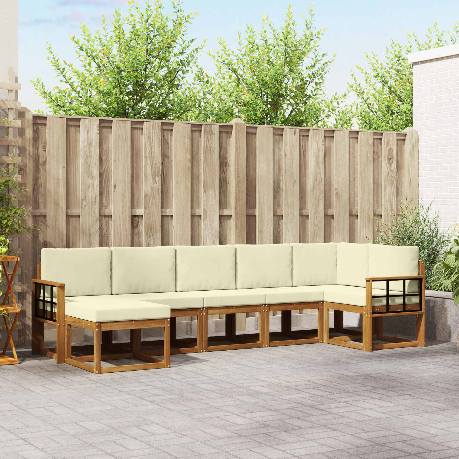 vidaXL Bankstel met kussen 7 pcs Natuurlijk en Crème