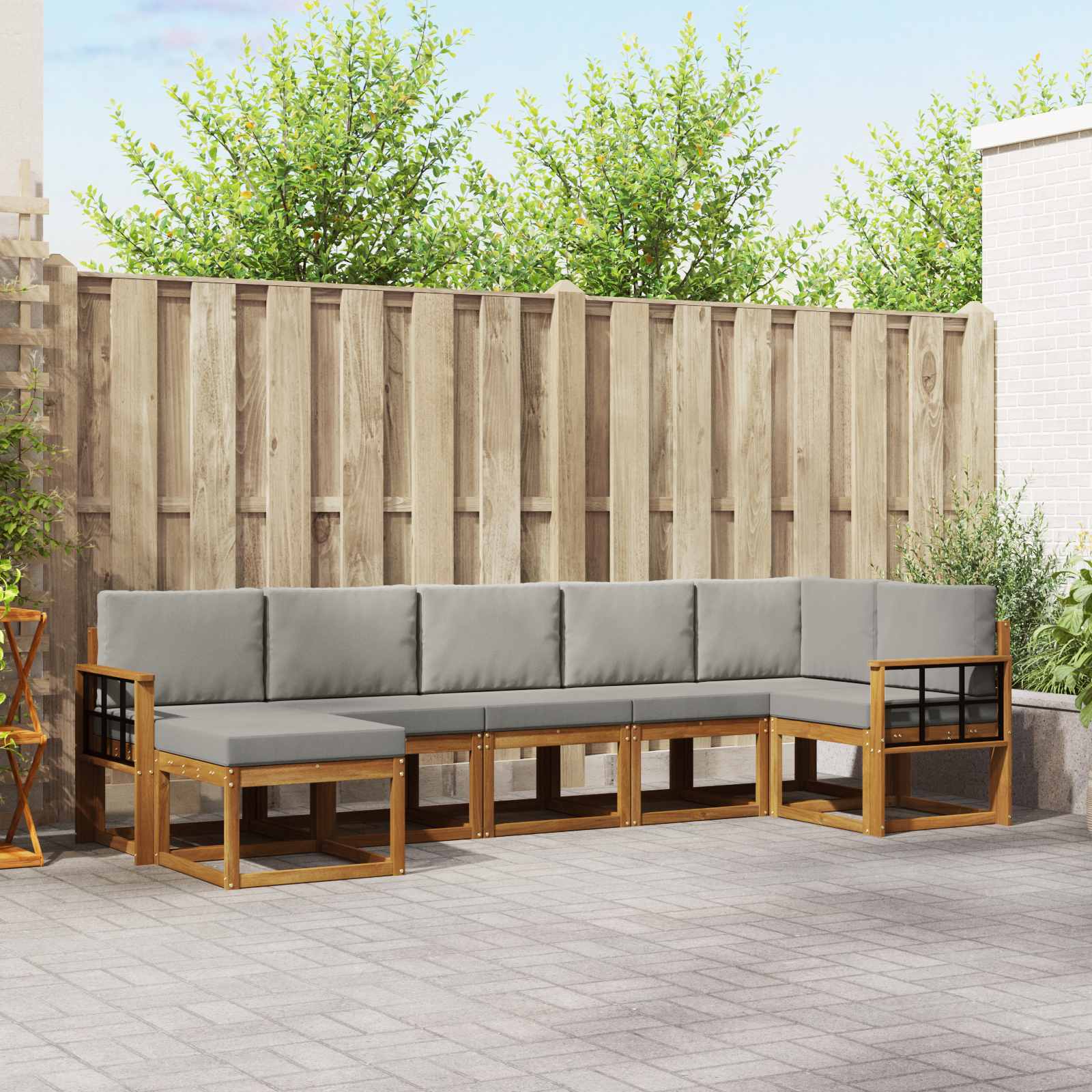 vidaXL Bankstel met kussen 7 pcs Natuurlijk en Crème