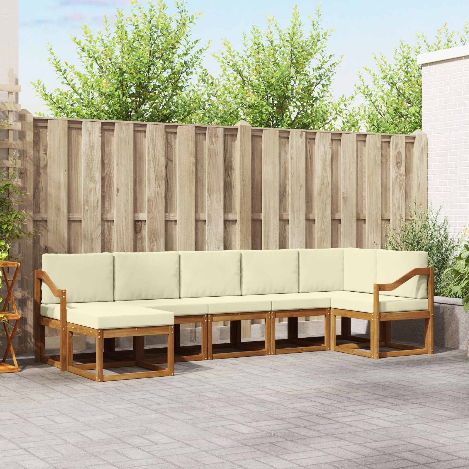 vidaXL Bankstel met kussen 7 pcs Natuurlijk en Crème