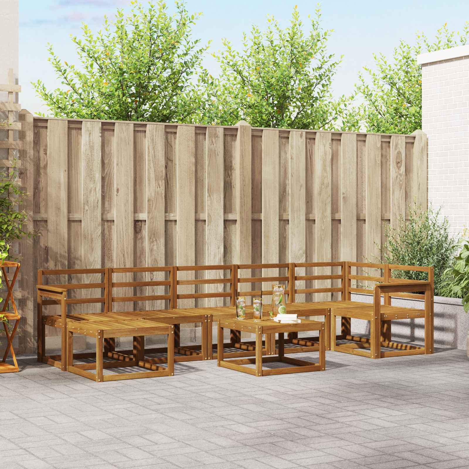 vidaXL Bankstel met kussen 8 pcs Natuurlijk en Crème